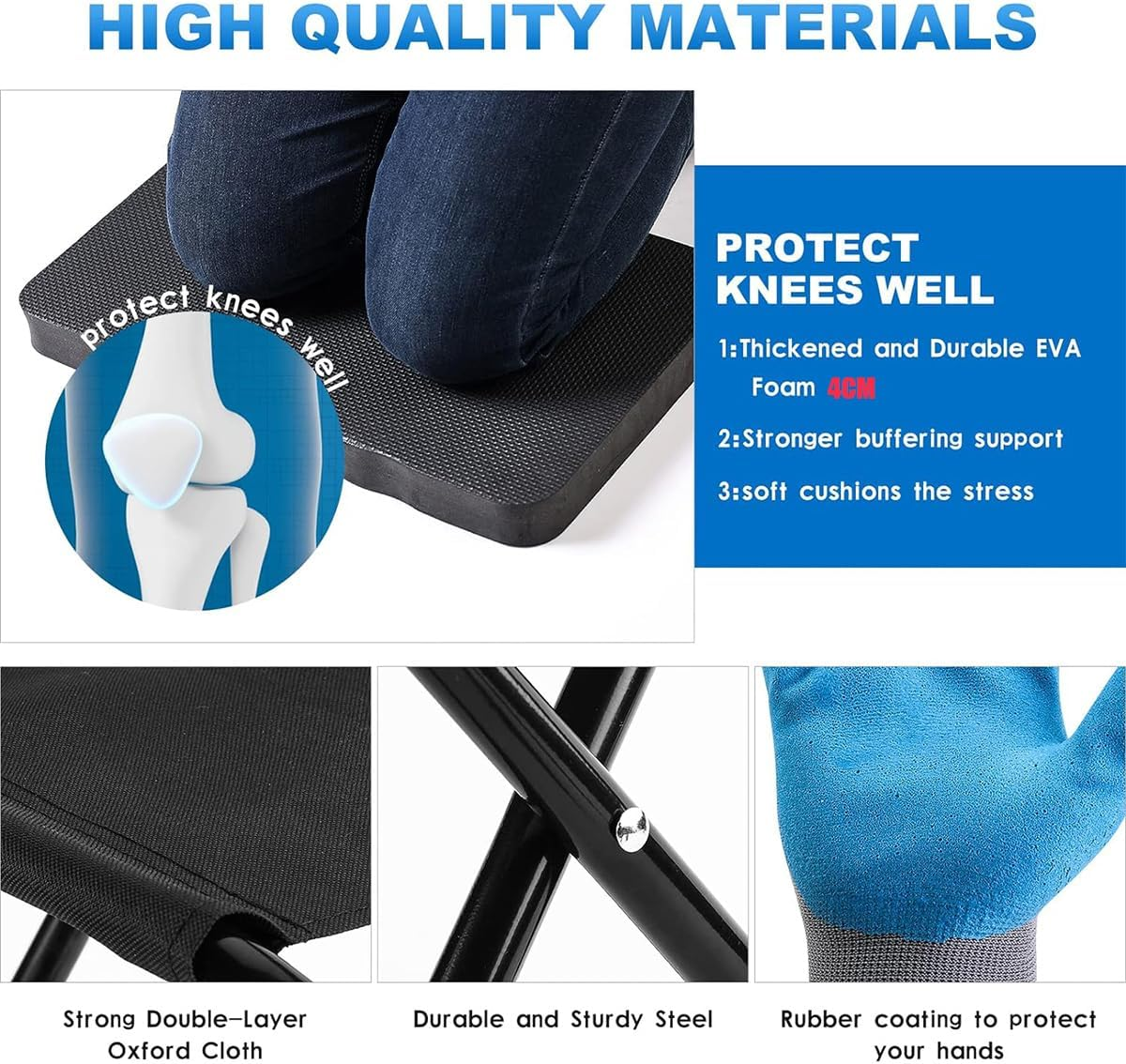 CLOUDSEASON Kneeling Pad with Stool 2 in 1 Foldable Garden Stool Includes Anti-Slip Gloves Ergonomic Comfort Design for Gardening, Camping Fishing Household Chores Painting & More