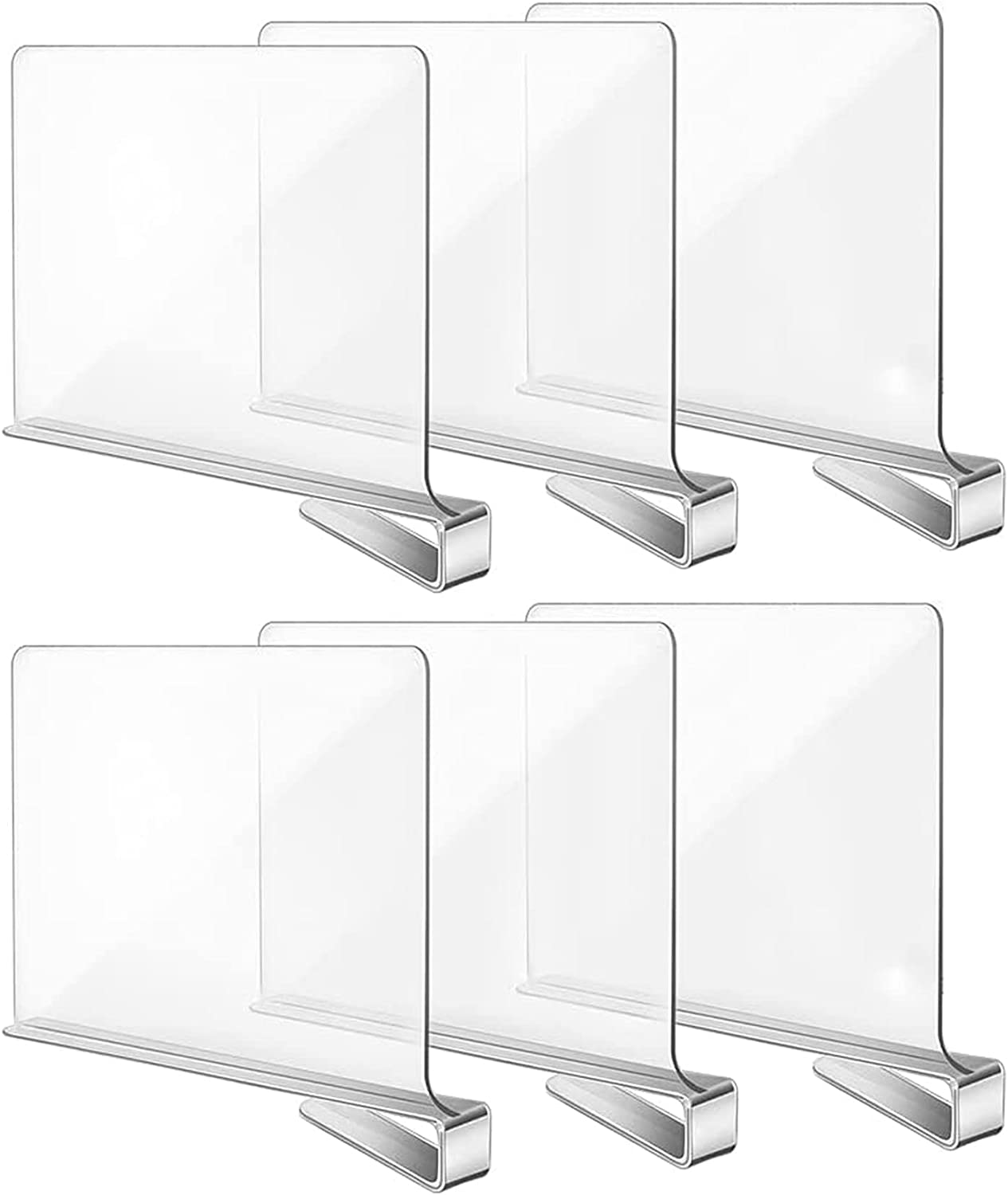 6PCS Acrylic Shelf Dividers for Closet, Shelf Separator, Wood Closets Organizer Divider, Transparent Closet Organizer,For Bookcases Kitchen Cabinets, Clear image number 1