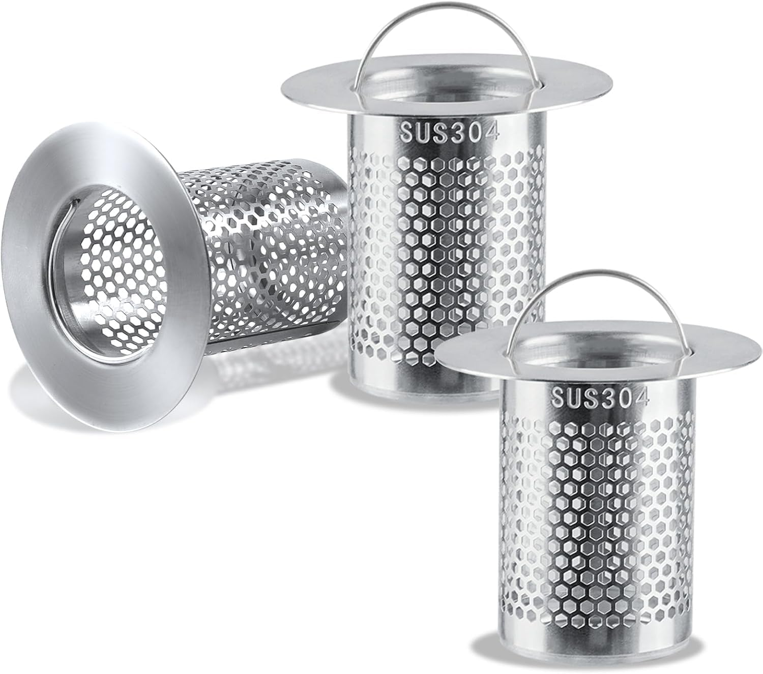 3Pcs Sink Drain Strainer，Shower Strainer Drain Hair Catcher Floor Drain Filter with Handle Stainless Steel Drainer Filter Used to Prevent Clogging of Kitchen Sinks (Silver, One Size) image number 1