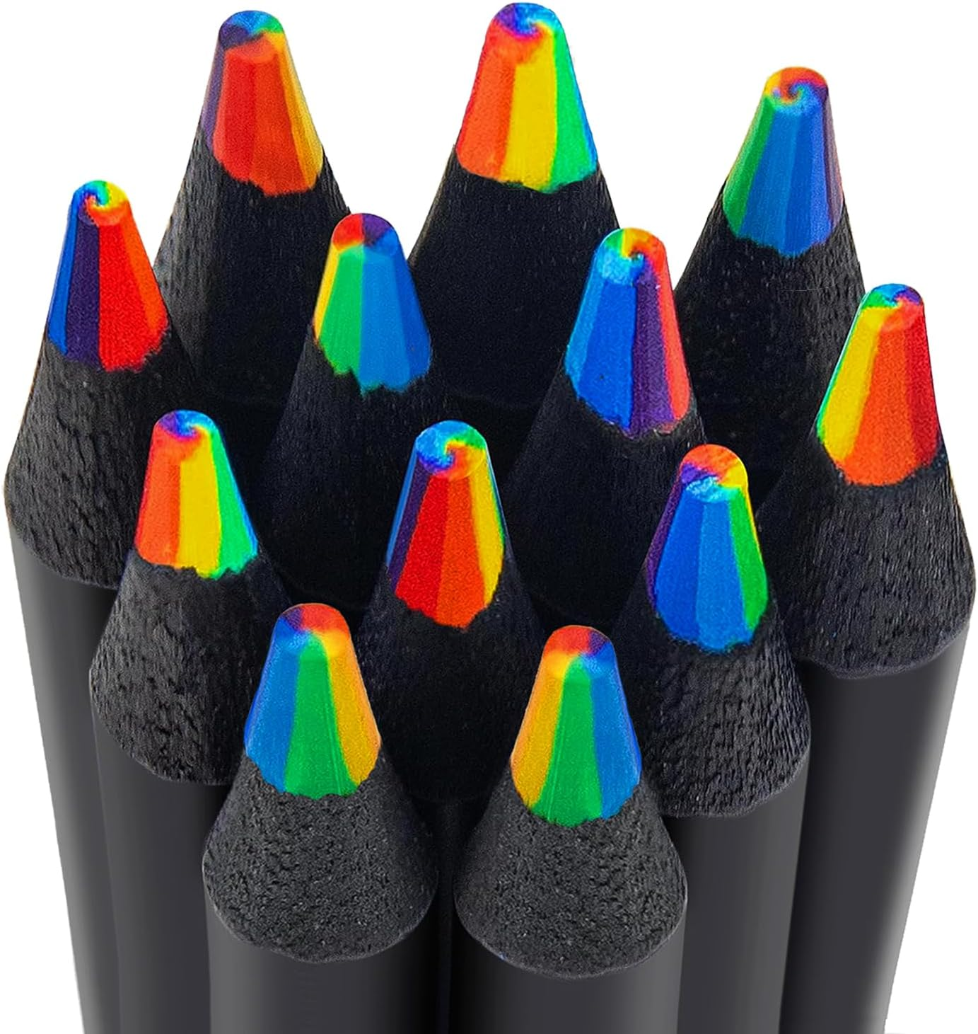 Theast Black Wooden Rainbow Colored Pencils, 7 Color in 1 Rainbow Pencils, Art Supplies for Kids and Adults, Assorted Colors for Drawing Coloring Sketching, Multicolored Core, Pre-Sharpened (48) image number 1