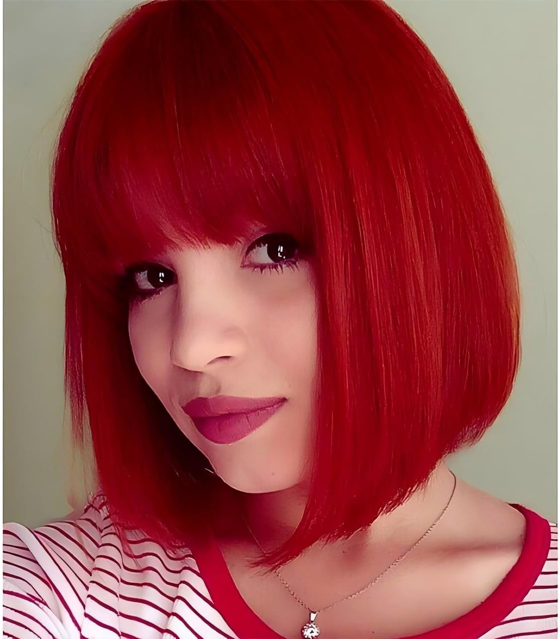 HIGHROCK Bob Wig with Bangs, 10 Inch Short Bob Wig Straight Hair for Women Natural Looking (Red) image number 3