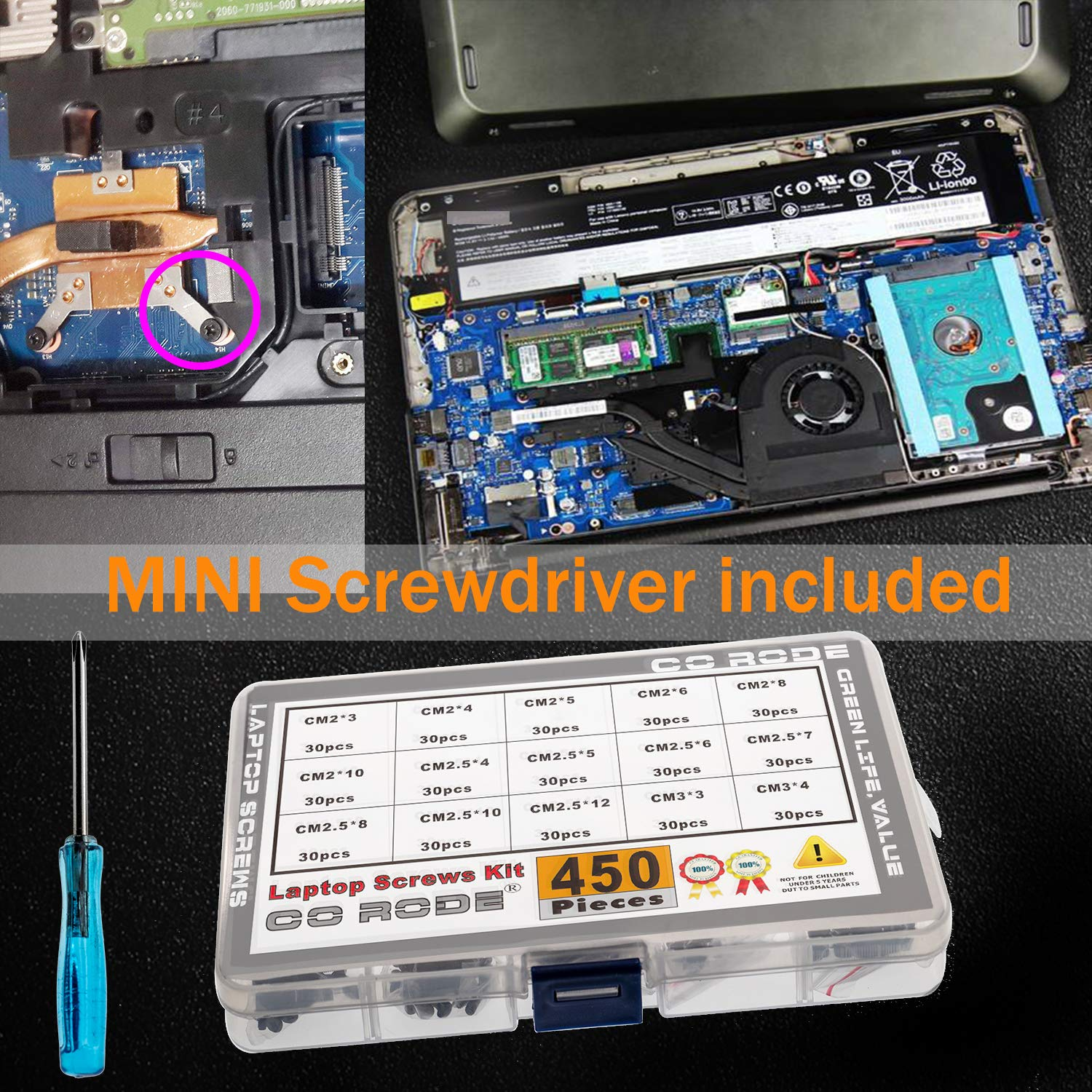 CO RODE 450Pcs Laptop Notebook Computer Screw Kit Set for IBM HP Dell Lenovo Samsung Sony Toshiba Gateway Acer