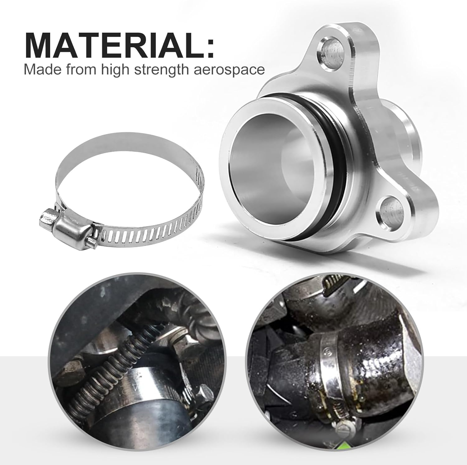 Aluminum Water Hose Fitting with Clamp, Engine Coolant Outlet Hose Fitting Replacement for BMW Engine N54 N53 N52 N51 Replaces #11537541992, 11537544638 image number 2