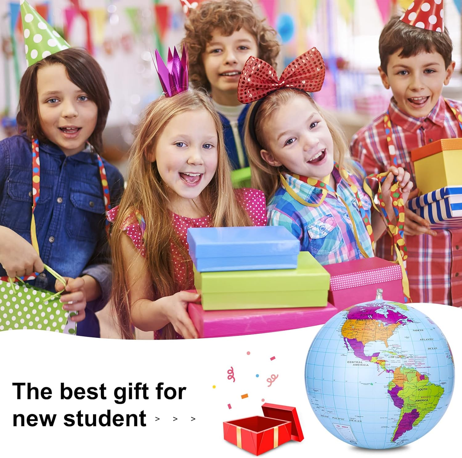 Rosewinec Inflatable Global World Globe 38Cm,Explore the World,Educational Geographic for School,Play and Educational Games