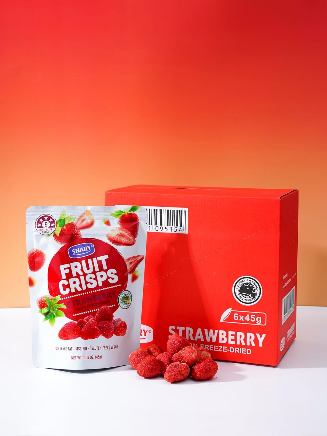 Shary Freeze Dried Strawberry Crisps, (6 X 45G) Bulk Pack image number 1