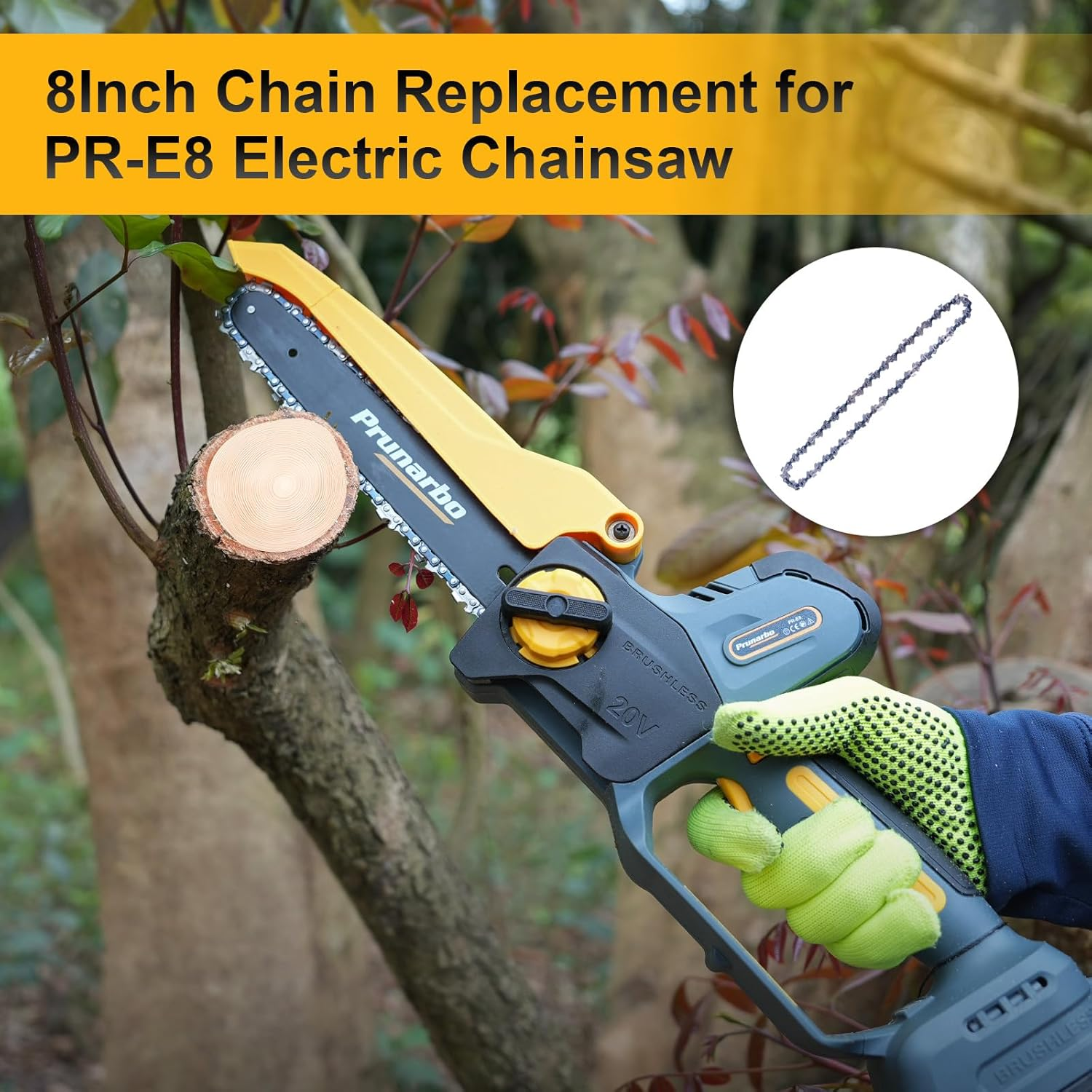 8 Inch Chainsaw Chain Replacement, 45 Drive Links .043" Gauge 1/4" LP Pitch Low-Kickback Fits Prunarbo PR-E8 8Inch Mini Electric Hand Saw Cordless for Wood Cutting Trimming Gardening Tool (Chain-1Pc) image number 2