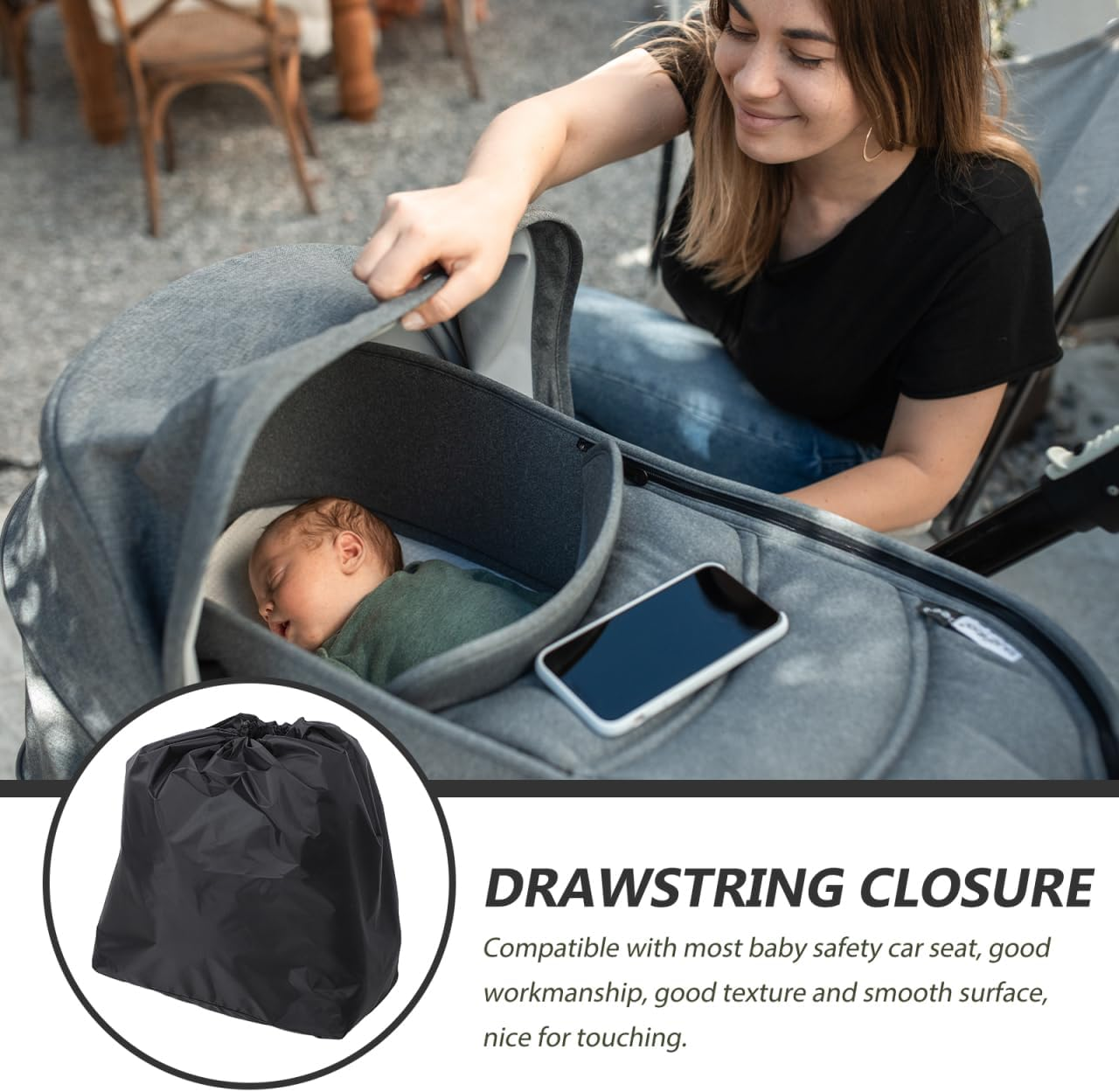 POPETPOP Stroller Travel Bag Water-Resistant Storage Cover for Airplane Gate Check Large Capacity Drawstring Closure for Easy Carrying Compatible with Car Seats image number 3