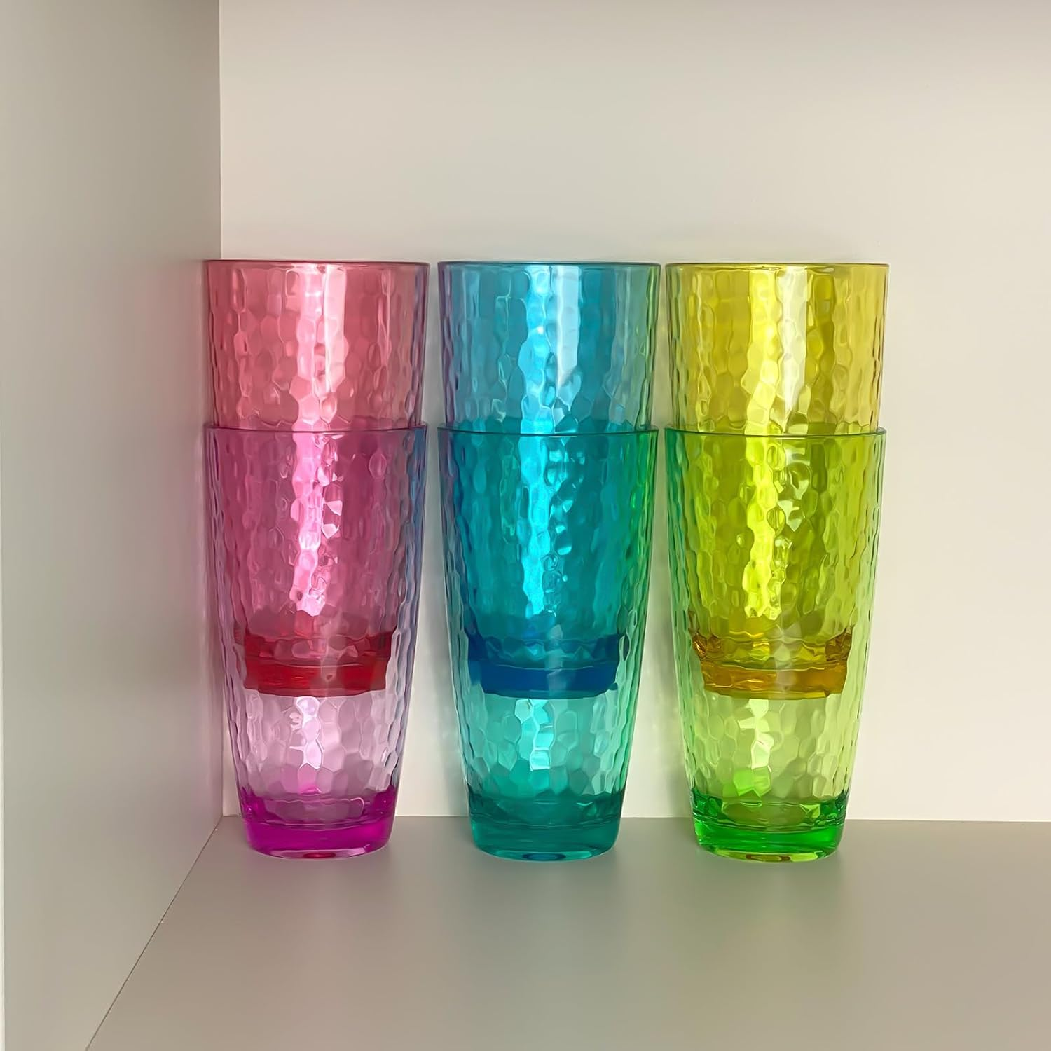 26-Ounce Plastic Tumblers (Set of 6), Reusable Plastic Mugs, Bpa-Free Acrylic to Drink Mugs, Shatter Resistant, Textured Interior, Dishwasher Safe (Multi Color, 26 Ounce) image number 2