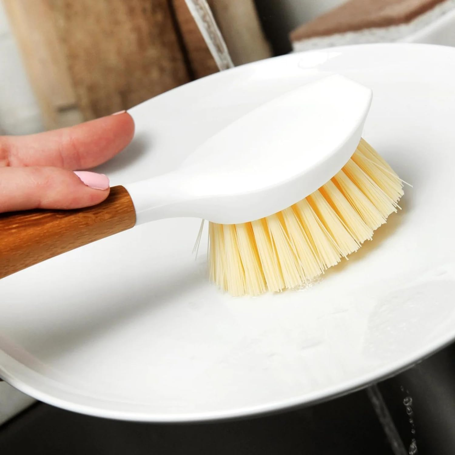 Full Circle Be Good Dish Brush | Eco-Friendly Dishwashing Brush | Made from Sustainable Bamboo & Recycled Plastic | Durable Bristles | Designed to Tackle Caked-On Food & Grease - White image number 5
