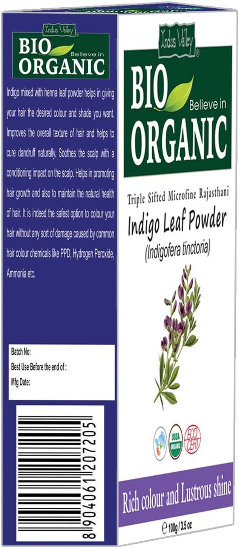 Indus Valley BIO Organic Indigo Leaf Powder for Hair &ndash; 100G (Pack of 2) | Natural Hair Coloring Powder | No Ammonia, No PPD, No Chemicals image number 3