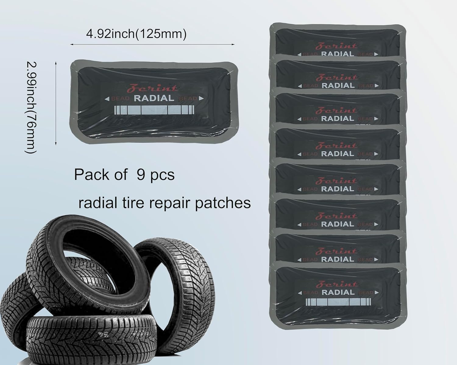 5" X 3" 2 Ply 9Pcs Radial Repair Patch, Heavy Duty Tire Patches, Tire Puncture Repair Patch for Car Truck Bus Tractor Agricultural Vehicles (TP-R07)