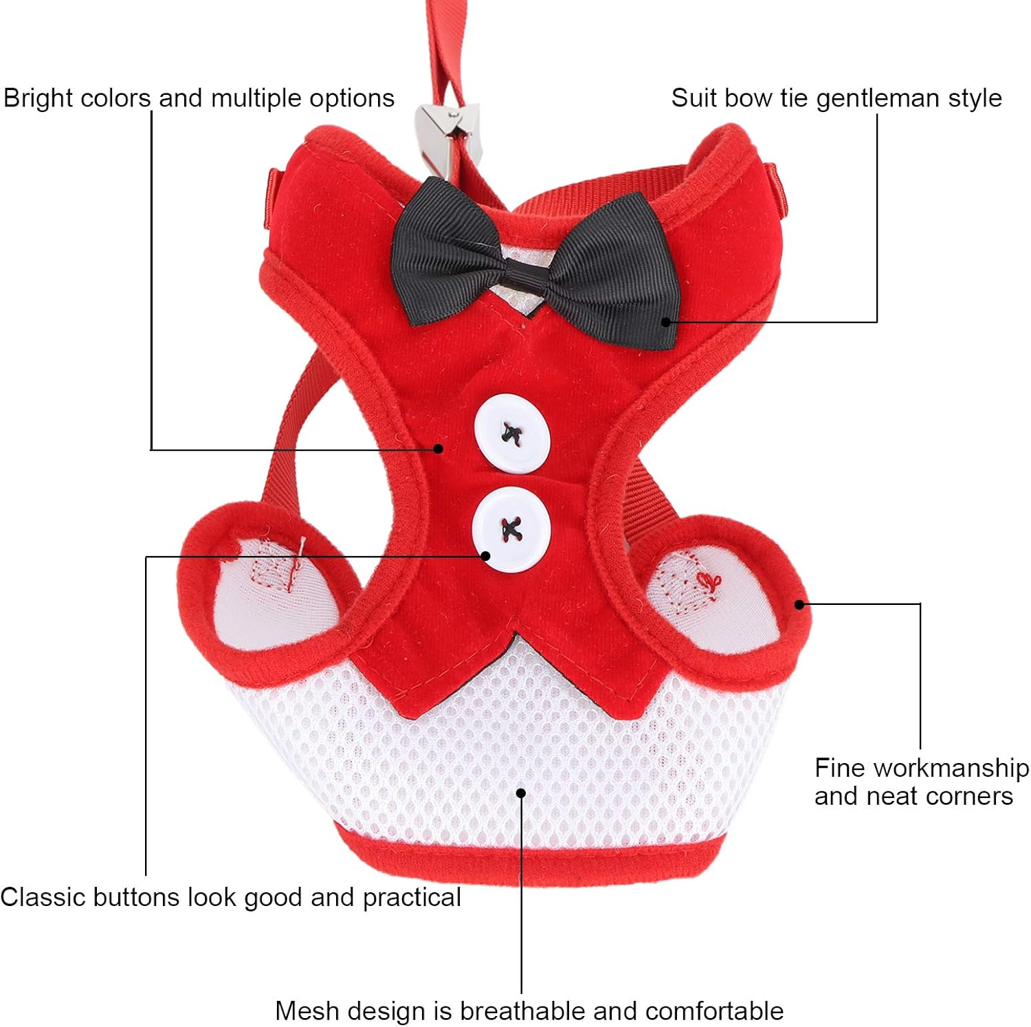 Cat Vest with Leash - Escape Proof Safe Adjustable Kitten Vest Harnesses, Soft and Breathable Mesh Jacket for Cats Walking and Traveling, Simple and Stylish Design (Red) image number 6