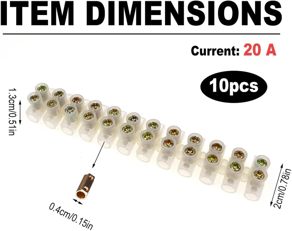 10 Pcs 12 Position Dual Row Terminal Strip, Electrical Barrier Wire Connector Block, Screw Terminal Barrier Block,Euro-Style Terminal Block Barrier Strip, Nylon Terminal Barrier Block (20A) image number 3