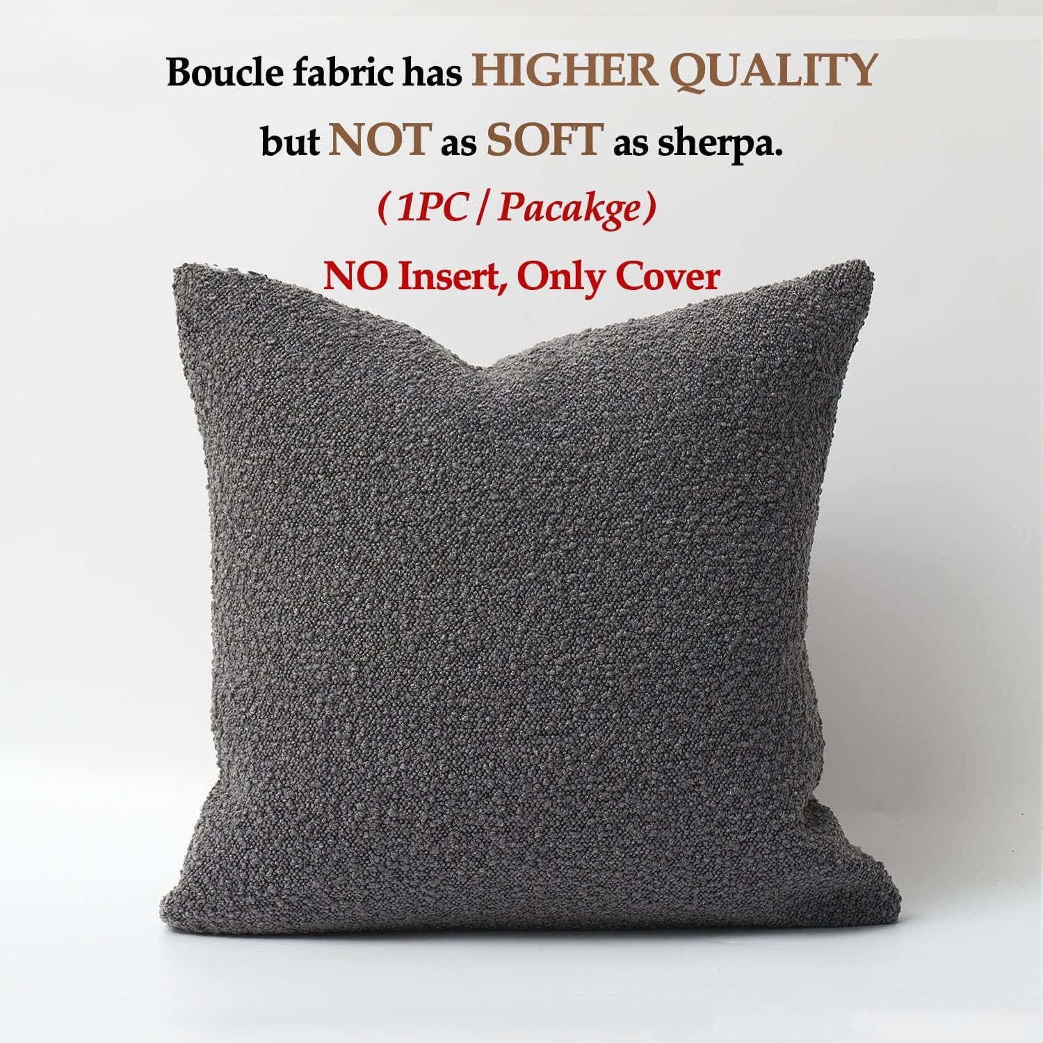 DOMVITUS Boucle Pillow Covers 20X20 Luxury Throw Pillow Covers Decorative Pillows for Bed Sofa Pillows for Living Room Accent Couch Pillows Soft Cushion Case, 1PC, Graphite Grey image number 6