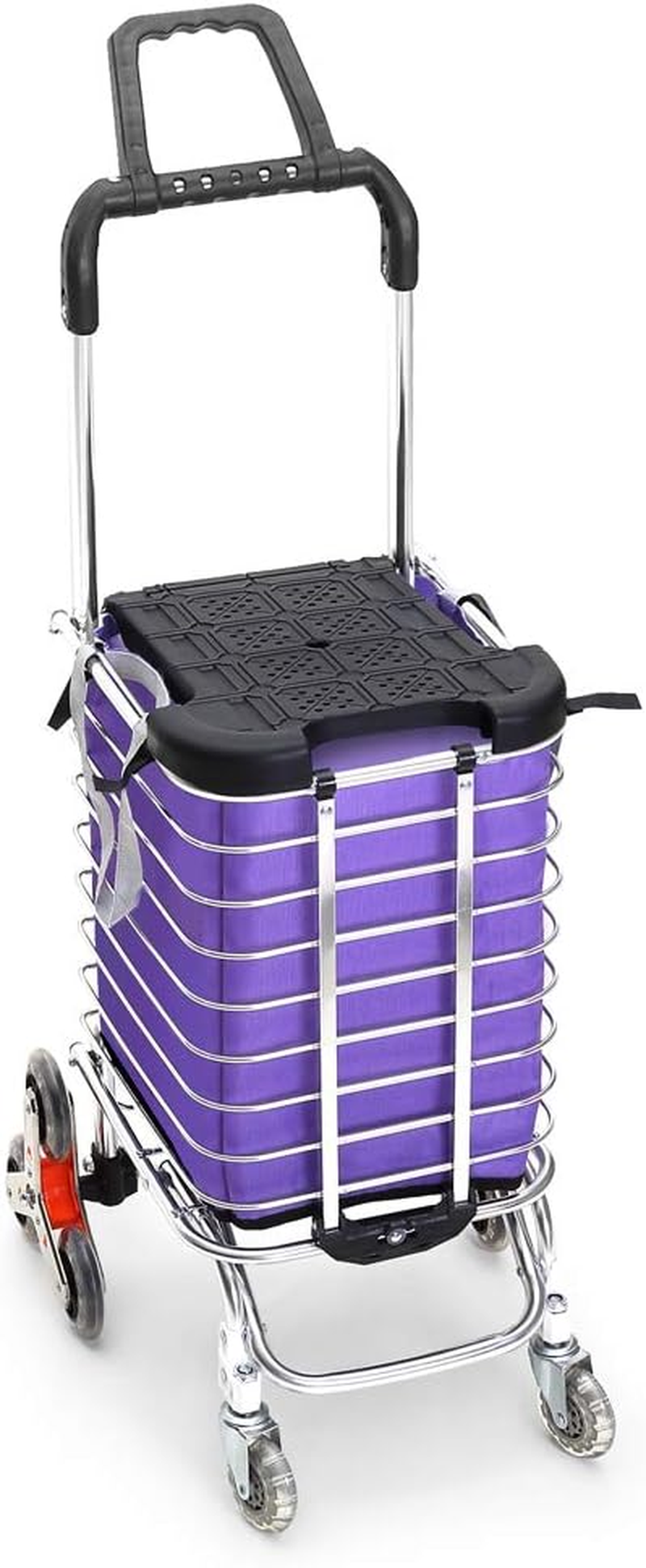 Foldable Shopping Cart Trolley Basket Luggage Grocery Portable Aluminum W/Wheel, Lightweight Collapsible Rolling Utility Cart with Handle for Travel, Supermarket, Picnic, Outdoor Camping, Easy Storage image number 2