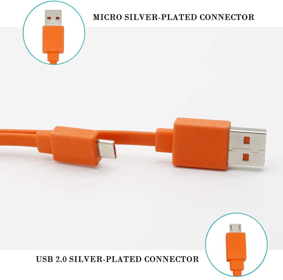 Aquelo USB Fast Power Charging Charger Cable Cord for JBL Wireless Bluetooth Speaker Earphone Headphone - 3.3FT & Orange (Charger) image number 3