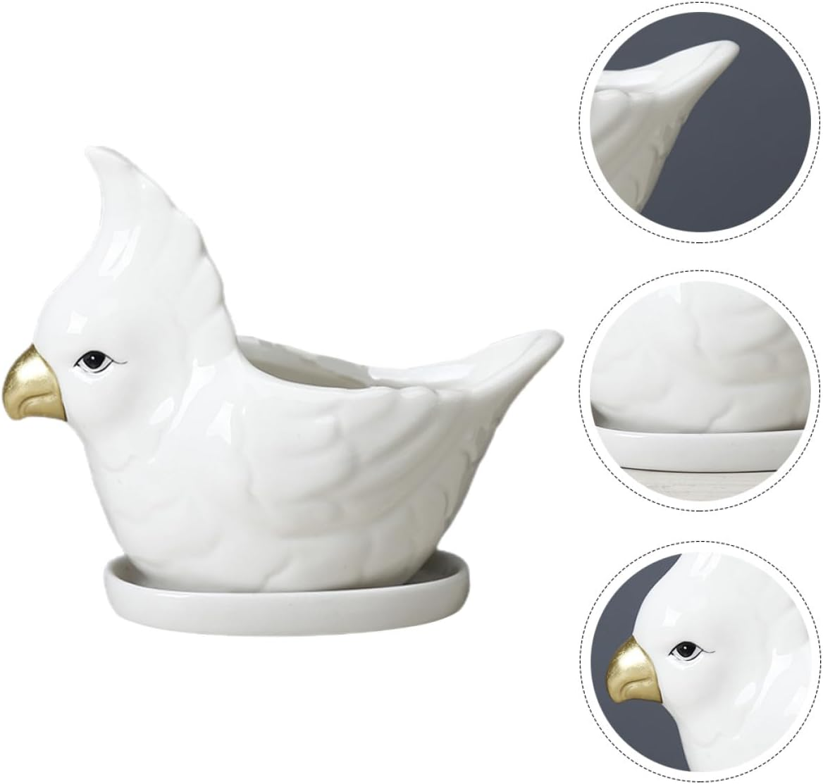 SEWACC Ceramic Succulent Flowerpot Set with White Parrot Design and Saucer, Creative Cartoon Animal Planter Pot for Indoor Gardening and Green Plant Decoration image number 5