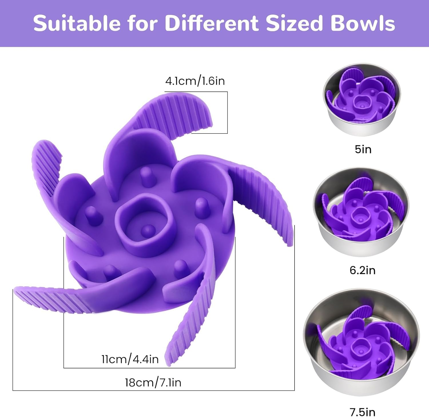 Mateeylife Slow Feeder Dog Bowl Insert with Suction Cups Dog Slow Eating Feeder Insert for Small Breed Medium Large Sized Dog, Fit into Basic Bowls and Elevated Dog&Cat Bowls Purple image number 3