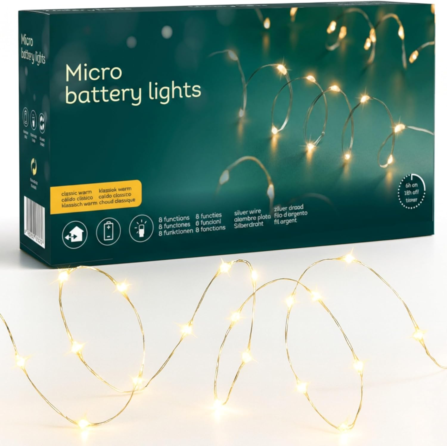 MIJOMA Micro LED Wire Fairy Lights, Warm White, 8 Functions with Twinkle Effect, Timer, Battery Operated, Silver Wire, IP44, for Indoor and Outdoor Use, Atmospheric Christmas Lighting (495 Cm - 100