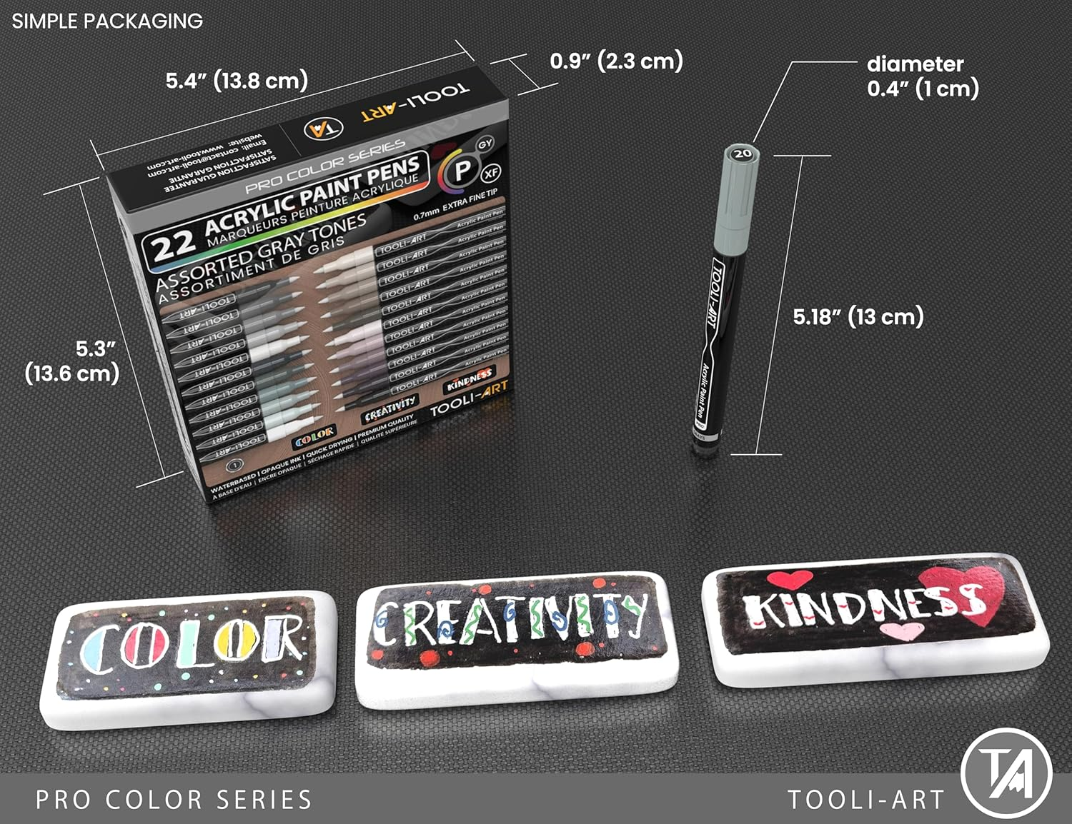 Acrylic Paint Pens 22 Assorted Gray Pro Color Series Markers Set 0.7Mm Extra Fine Tip for Rock Painting, Glass, Mugs, Wood, Metal, Canvas, DIY Projects, Outlining, Detailing. Non Toxic, Waterbased image number 4