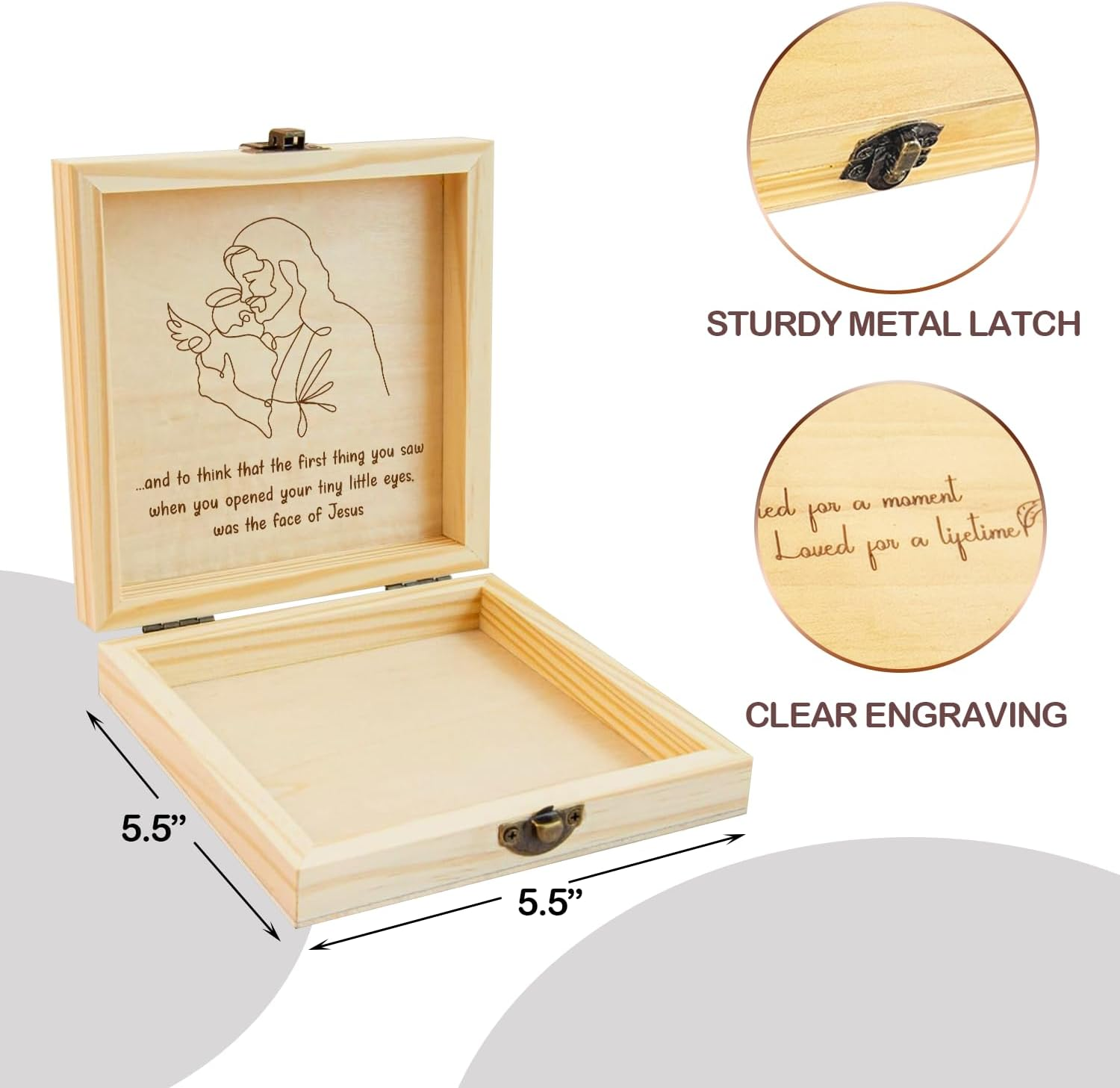 BEEGREENY Miscarriage Memory Box, Baby in Jesus' Arms Engraved Wooden Keepsake Box, a Heartfelt Sympathy Gift for Mothers Loss of Baby, Remembrance Gifts Miscarriages, Infant Loss Memorial for Moms - Sleeping Angel image number 5
