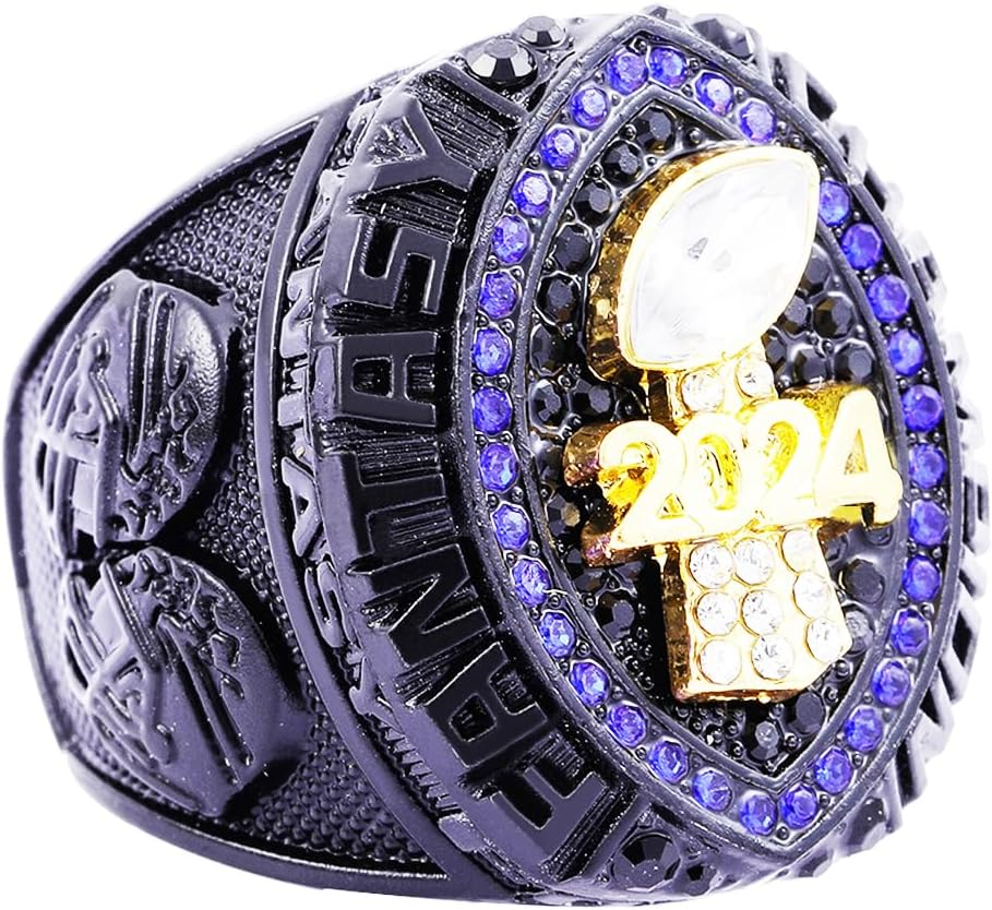 Noblehead 2024 Fantasy Football Ring | Heavy FFL Champion Ring | Gold Silver Tone Plated Award Trophy for Fantasy Football League Winner
