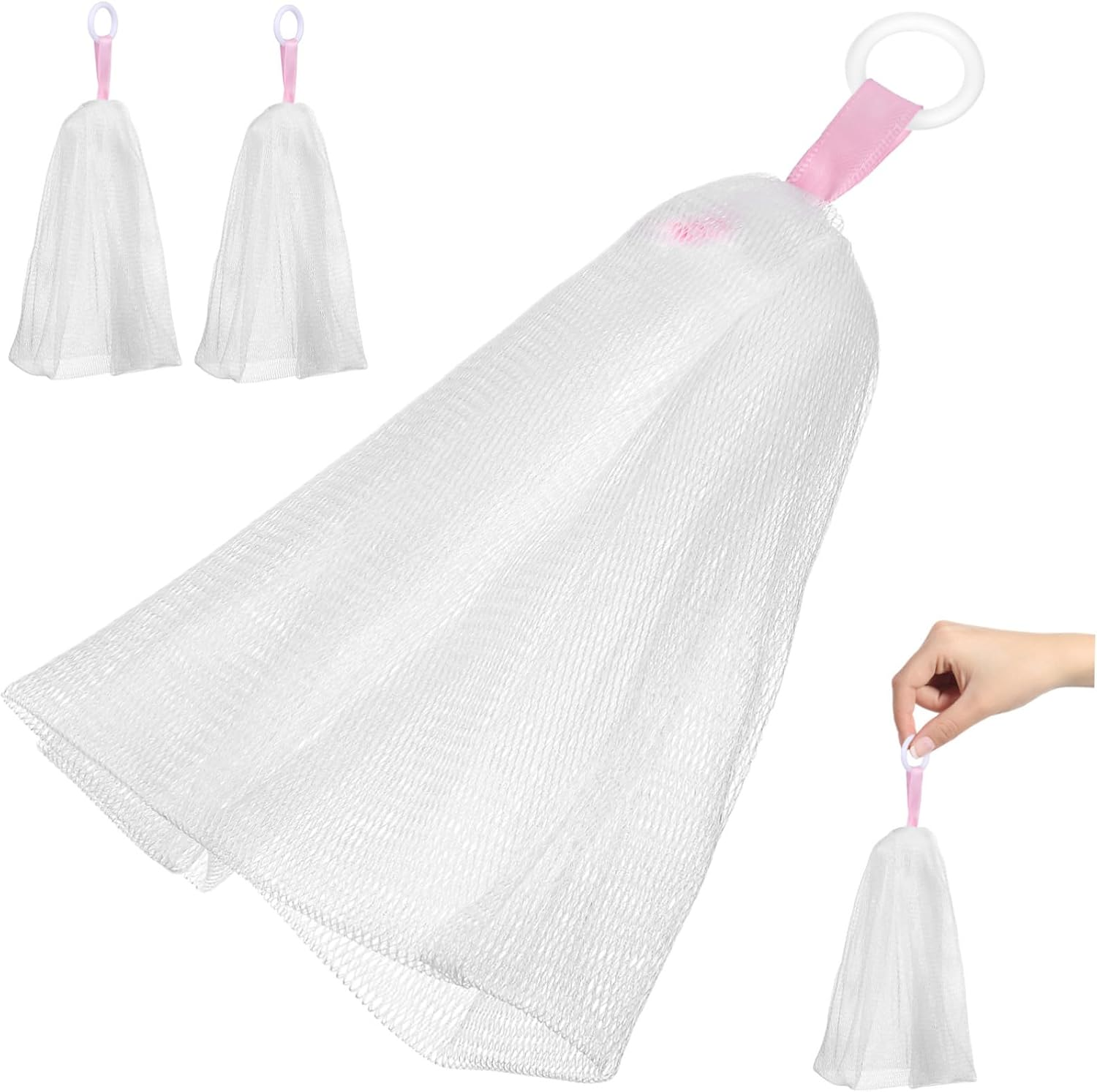 Angoily 3 Pcs Japanese Soap Foaming Net Pouches Soap Saver Bags Drawstring Exfoliating Shower Supplies for Body and Facial Cleansing image number 3