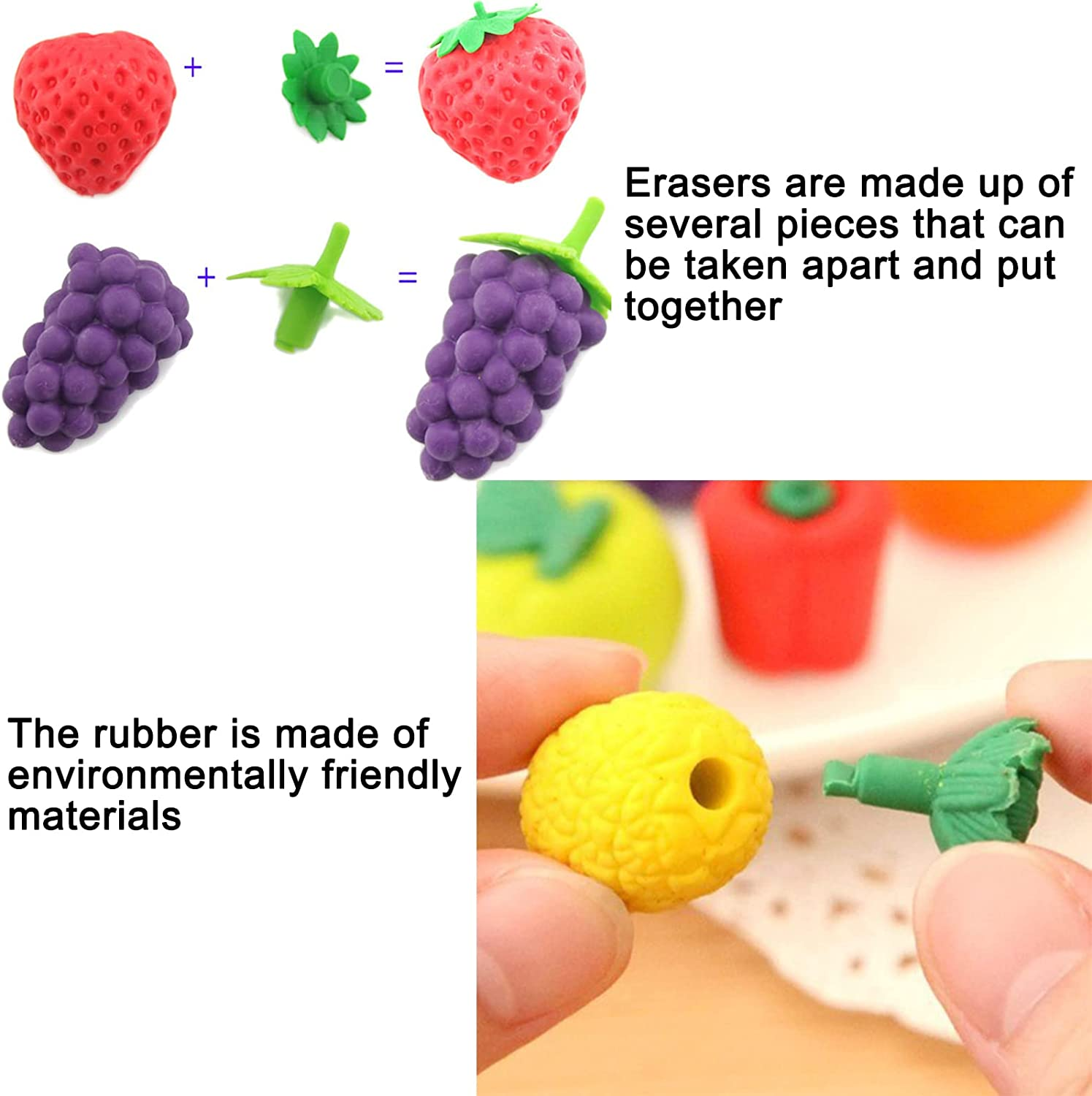 Manwetye 40 PCS Japanese Erasers(Fruit,Vegetable,Dessert),Bulk Kids Pencil Erasers Puzzle Eraser Toys for Classroom Rewards,Party Favors,Games Prizes,Carnivals Gift and School Supplies(Random Designs) image number 3