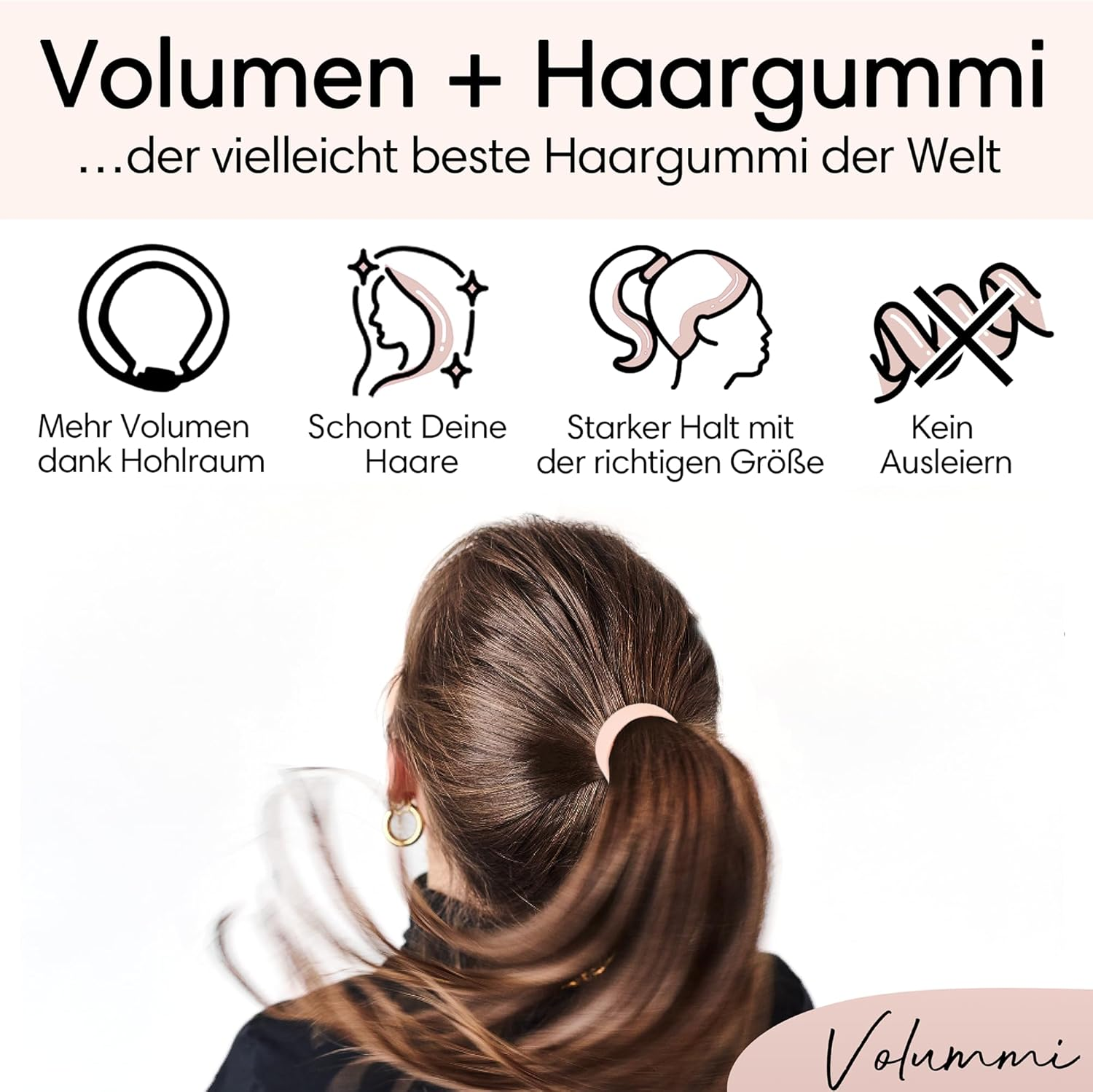 Volummi Hair Scrunchie, Innovative Ponytail Scrunchie for Visibly More Volume in the Ponytail, Strong Hold & Gentle on Hair, the Original Made in Germany [Lovely Rose XS for Very Thin Hair] image number 3
