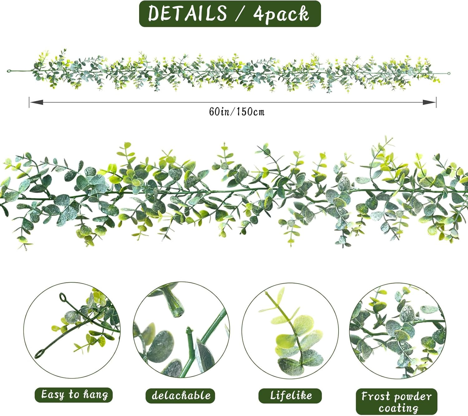 SOVYOULIVE Eucalyptus Garlands for Table, 4 Packs 5.8FT Long Fake Greenery Vines, Artificial Hanging Plant for Wedding Bouquet Party Indoor Outdoor Decor image number 3