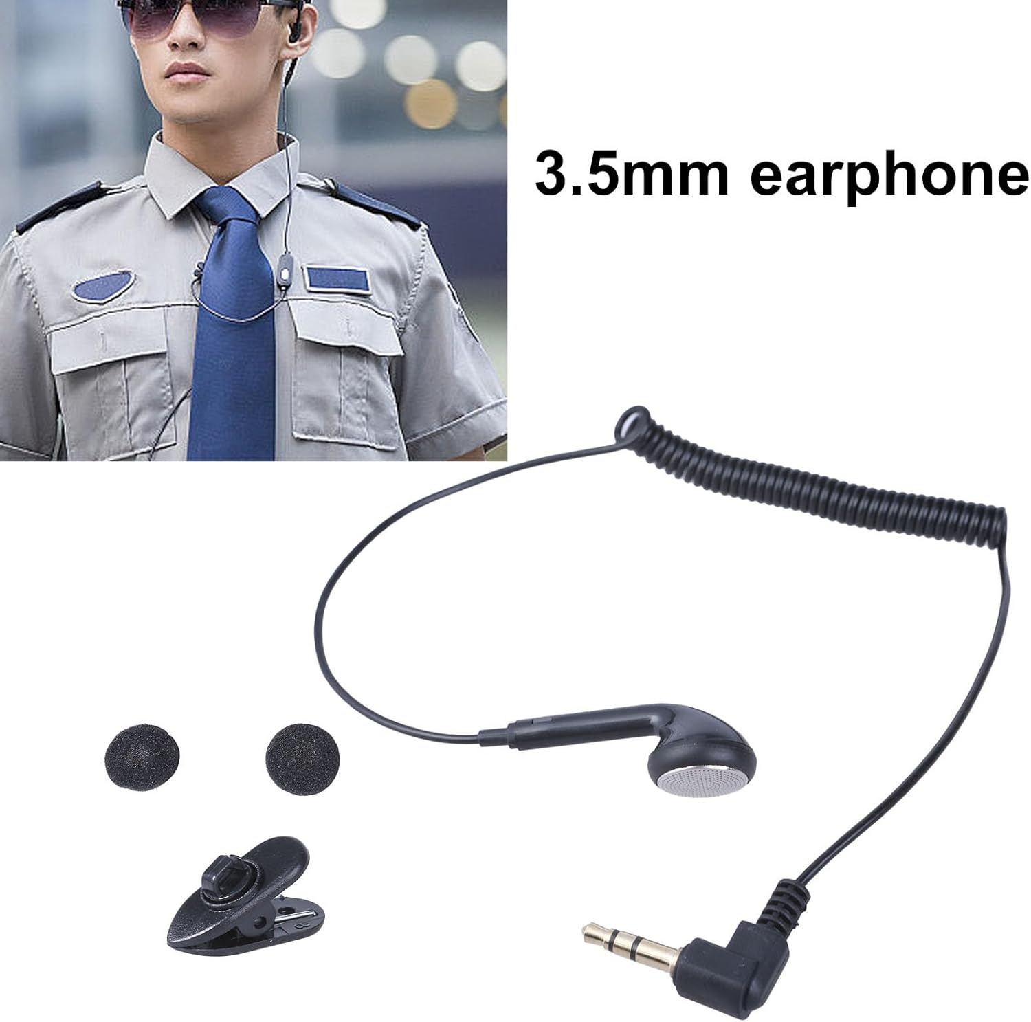 3.5Mm Single Side Earphone Spring Coiled Cable Mono Loved Ear Earphones with Clip and Sponge Cover for Sports
