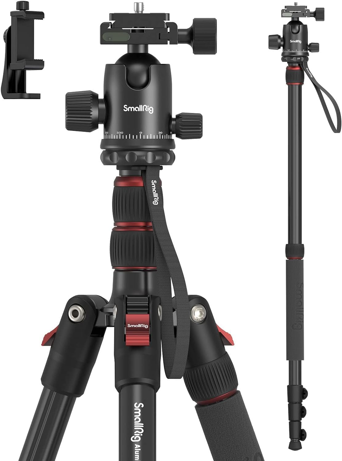 Smallrig Carema Tripod, 78.7" Foldable Aluminum Tripod & Monopod with 360&deg;Ball Head Detachable and Quick Release Plate, Adjustable Height from 18.5" to 78.7" image number 5
