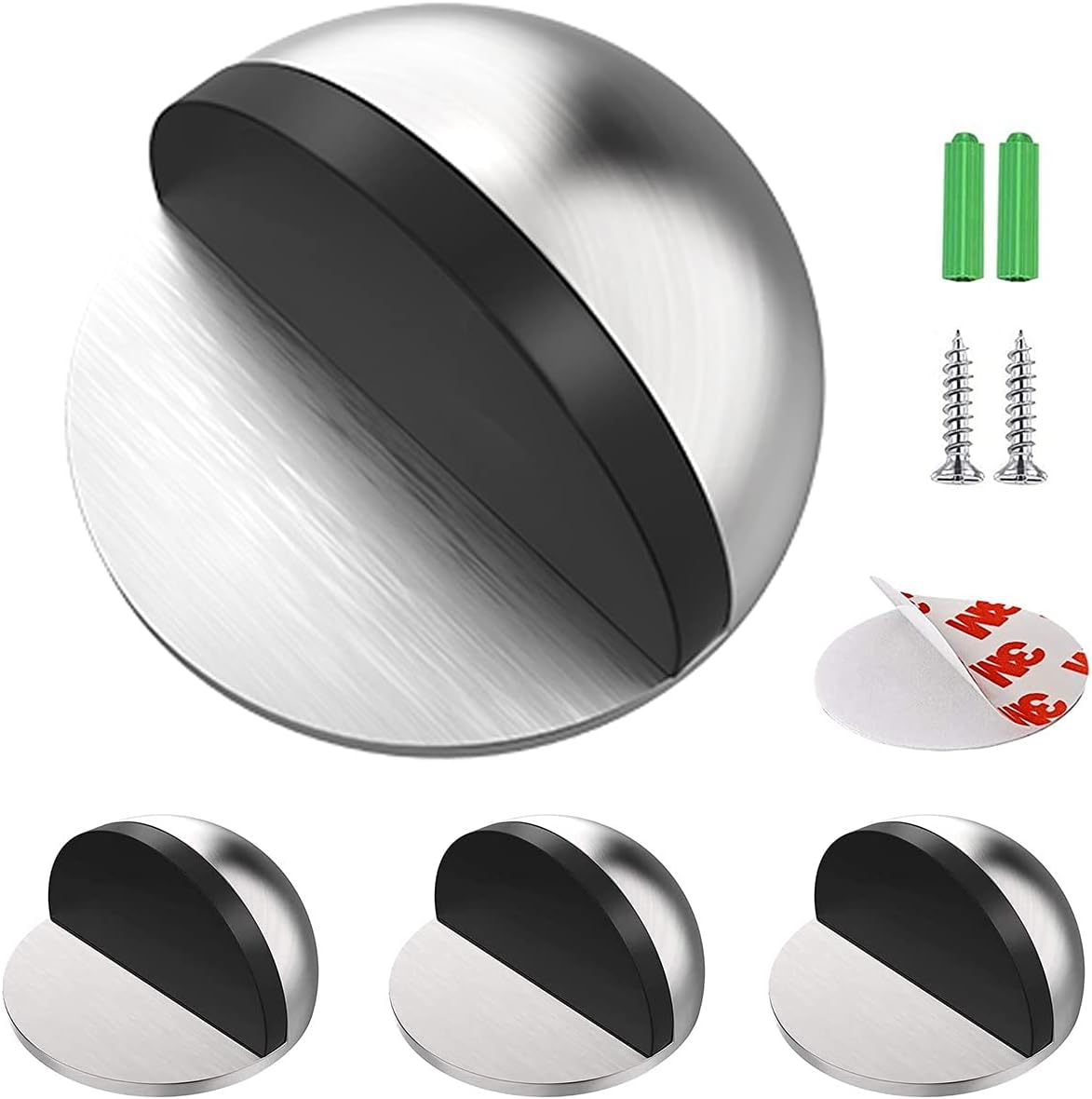 Floor Door Stopper Stainless Steel, 4 Pack Oval Floor Mounted Door Stops with Screws and Glues Fit Most Door Brass