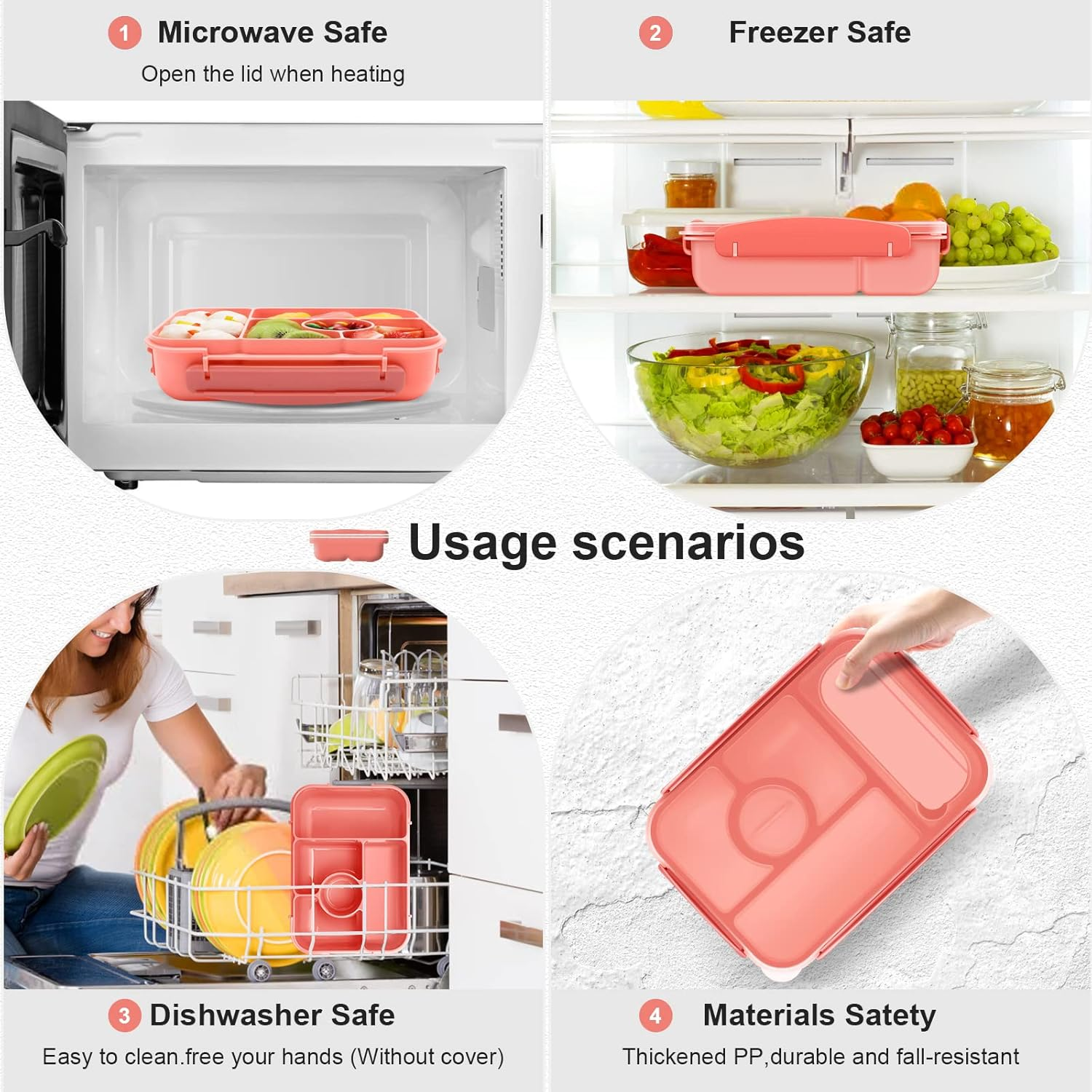 Bento Lunch Box Kids,Leakproof Lunch Containers for Adults/Kids/Toddler,5 Compartments Bento Box with Sauce Vontainers,Microwave & Dishwasher & Freezer Safe,Bpa-Free (Pink) image number 5