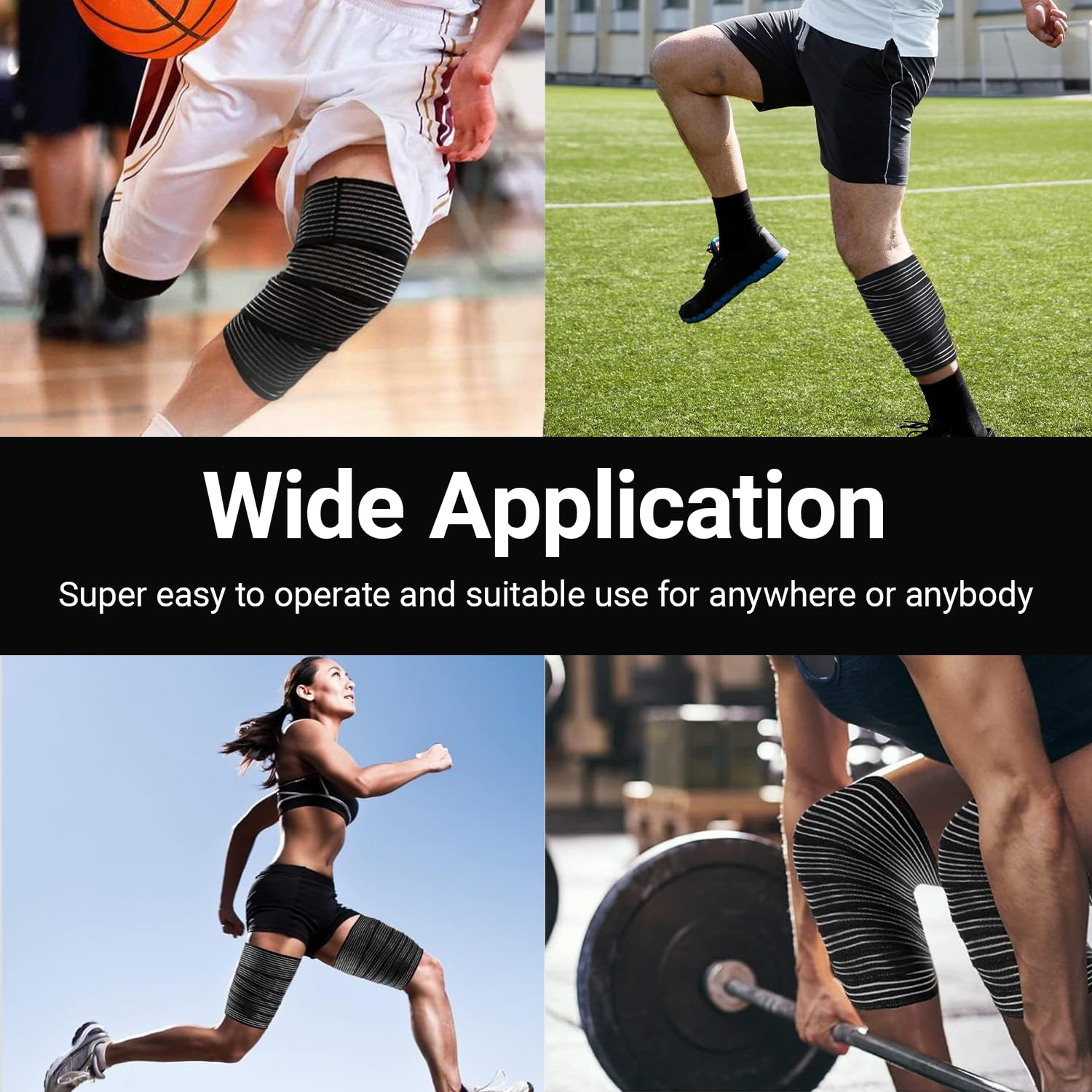 JOWILIN Elastic Knee Wraps, 1 Pair 72'' Extra-Long Compression Bandage Knee Brace, Sport Knee Support for Leg, Gym Workouts, Weightlifting, Squat, for Joint Pain, Stabilising Ligaments for Unisex image number 2