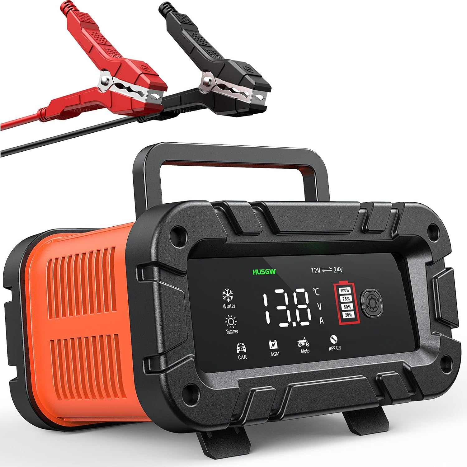 10-Amp Car Battery Charger, 12V/24V Smart Battery Charger Automotive Battery Maintainer with Pulse Repair, Trickle Charger for Car Truck Motorcycle Lawn Mower Boat (Red, Black) image number 5