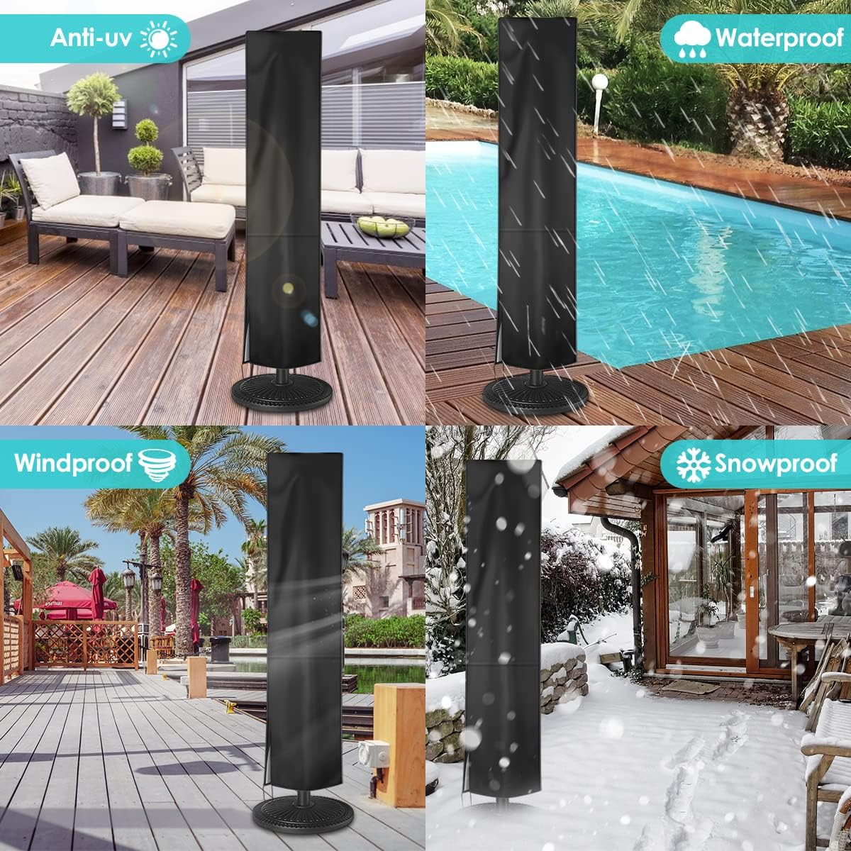 Patio Umbrella Cover Waterproof Outdoor Umbrella Cover with Zipper Rainproof 210D Parasol Covers Oxford Fabric with Wind Protection, UV Protection, Dust Storage (1Pcs) image number 4