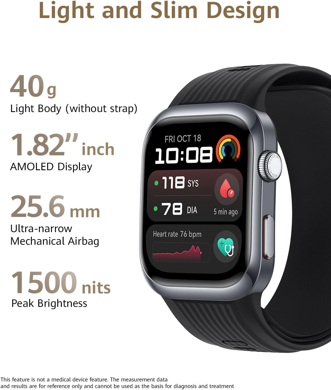 HUAWEI Watch D2 Smartwatch, 24-Hour Ambulatory Blood Pressure Monitoring, Light & Slim Design, Health Glance, All-Round Health Management, Black image number 5