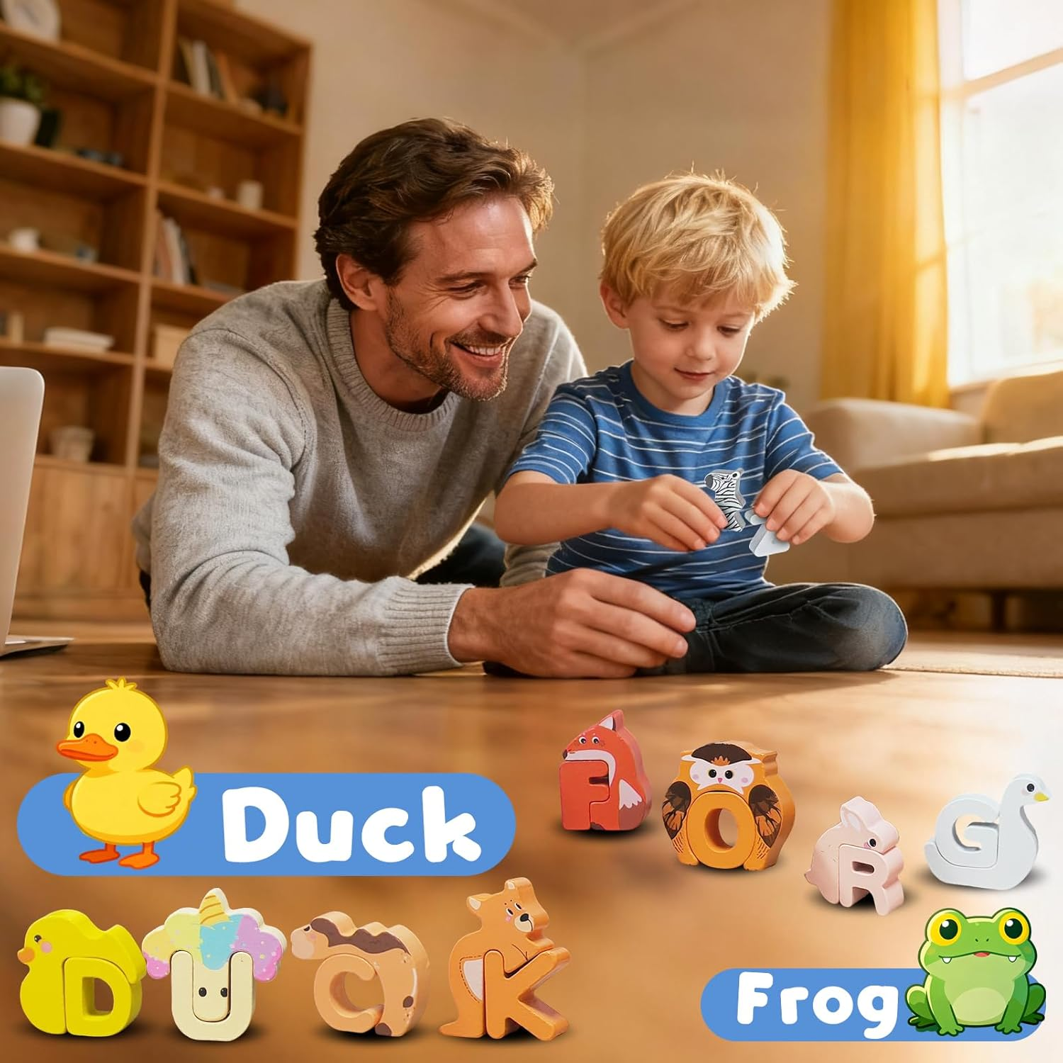 52 Pieces Matching Game, Alphabet Animal Puzzles for Toddlers, Montessori Sorting Blocks Board ABC Peg Puzzles for Kids Ages 3-5, Preschool Learning Activities Toys image number 1