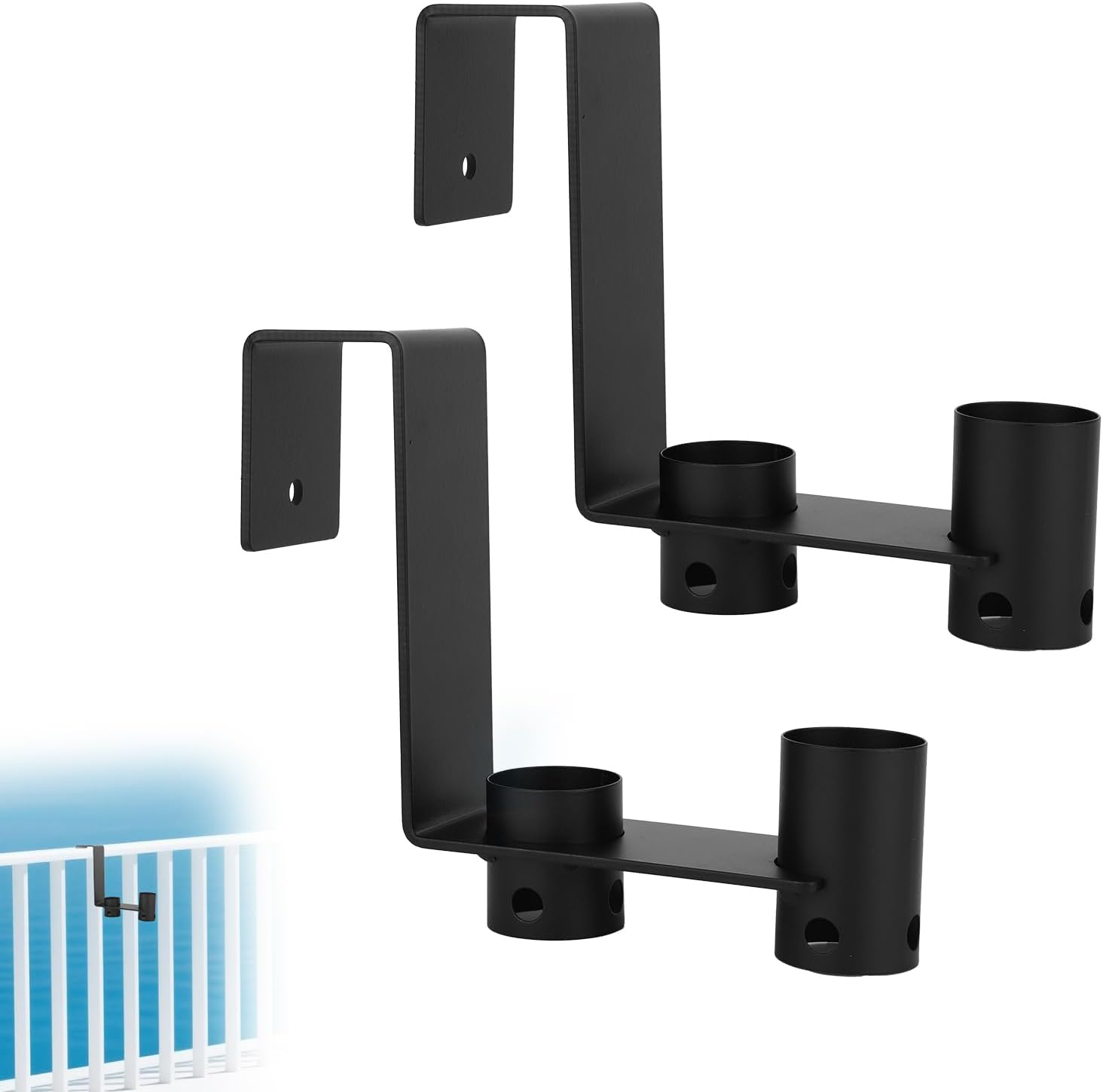 BOXOB 2Pcs Pool Pole Hangers, Heavy-Duty Pool Equipment Hooks for Nets Skimmers Brushes Swimming Pools Tool Holder Fence Hooks for Hanging Poles & Accessories image number 1