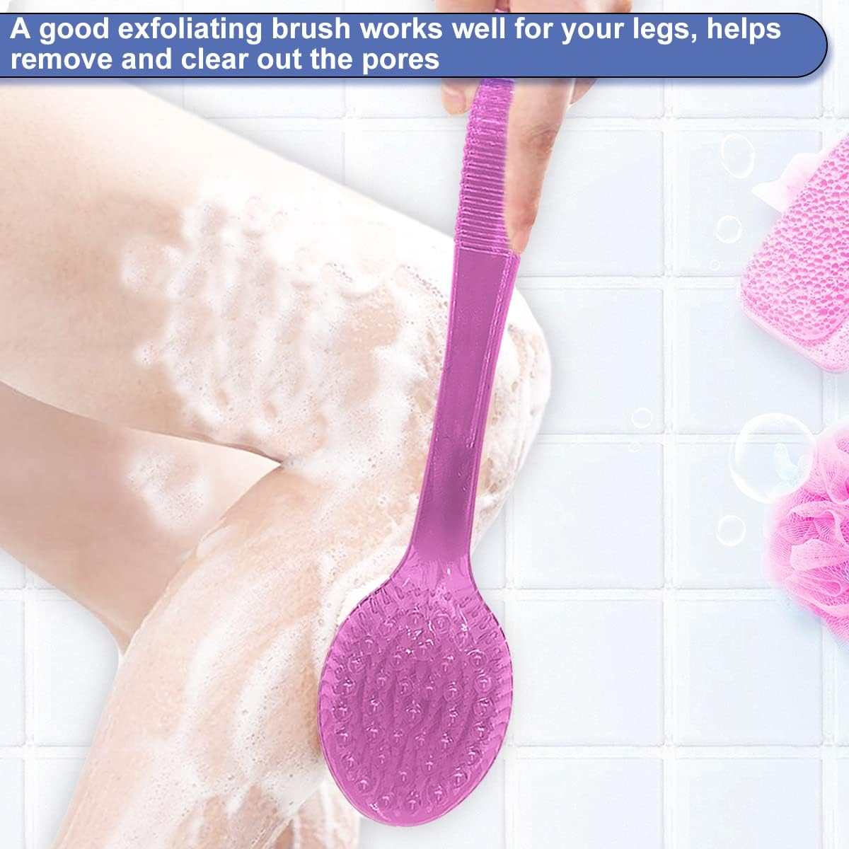 AMERWASH plus Bath Body Brush for Shower, 14 Inches Long Handle, 2 Packs Bath Scrubber Skin Exfoliation Bath Shower Body Brushing Pink image number 6