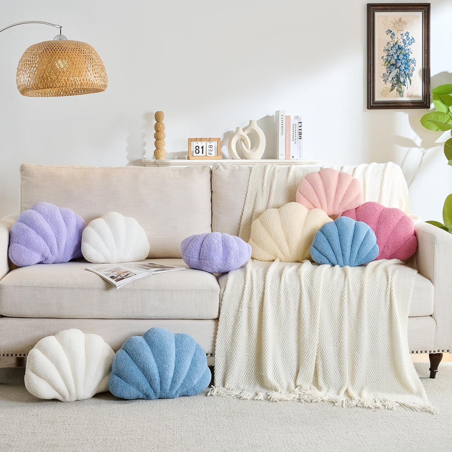 CANGHI Shell Pillow Seashell Decorative Pillow Light Pink Beachy Coastal Shell Shaped Throw Pillows 18X13 Inch Soft Ocean Beach Sea Shell Plush Pillows Cushion for Bed Couch Living Sofa Room Decor