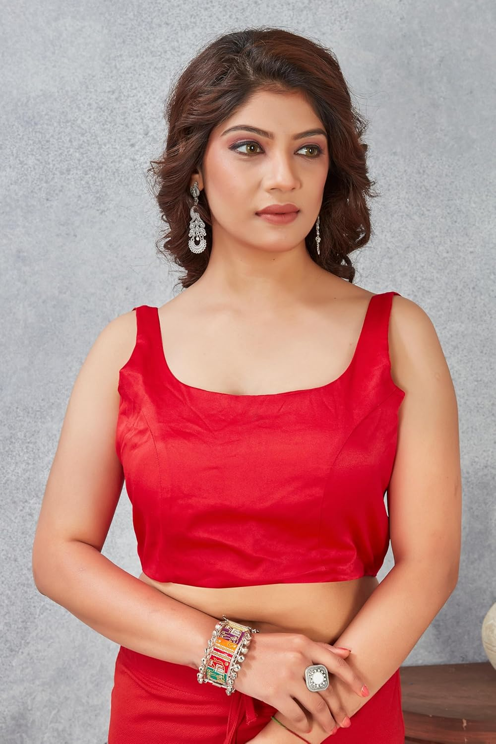 Womens Solid Sleeveless Blouse Crop Top Designer Saree Blouse for Party & Festive Wear image number 5