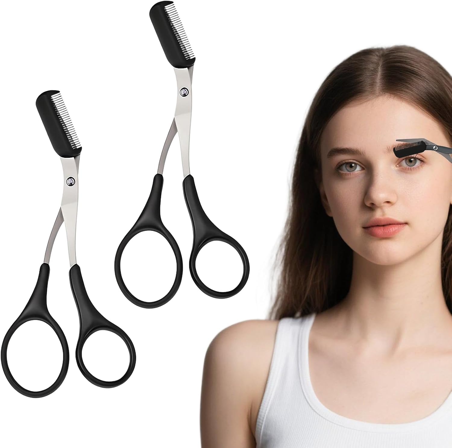 Pack of 2 Eyebrow Scissors, Eyebrow Scissors for Women, Professional Eyebrow Scissors, Eyebrow Trimmer, Eyebrow Scissors with Comb, Precision Trimmer for Men and Women image number 2