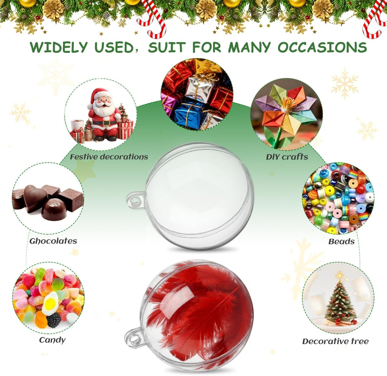 Angoily Clear Empty Christmas Baubles, 15 Pcs Christmas Ball Pendant Clear Hollow Fillable Ornaments, Transparent Plastic Xmas Tree Hanging Balls for Holiday Party Wedding Decoration Xmas Craft Decor image number 4