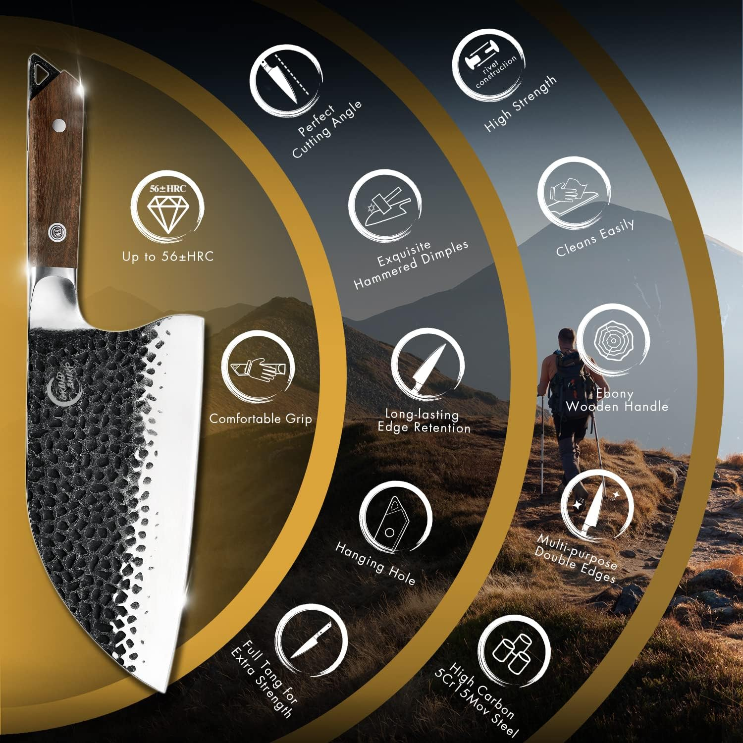 [Full Tang]Butcher Knife Handmade Forged Kitchen Chef Knife Grandsharp Pro Razor Sharp Serbian Clad Steel Meat Vegetable Chopping Cutting Cleaver with Leather Knife Sheath image number 3