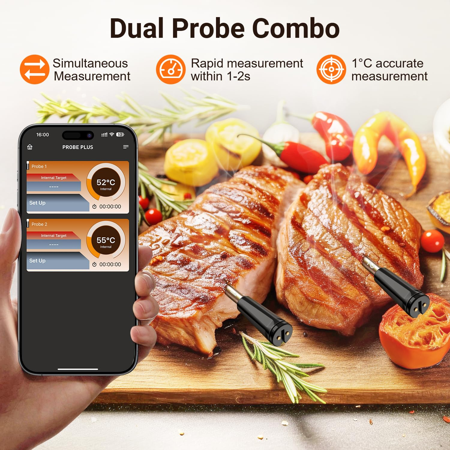 Dual Probes Bluetooth Meat Thermometer, INSMART 330FT Range Wireless Meat Thermometer with LCD Screen, Smart APP Cooking Probes for BBQ Oven Grill Smoker Kitchen Air image number 1