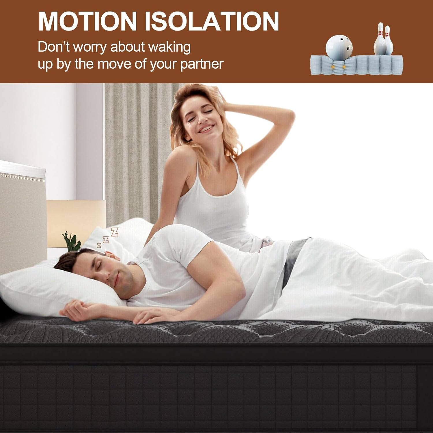 Duchess Queen Hybrid Mattress - Mattresses Medium Firm Comfortable Memory Foam and Pocket Springs with Pressure Relief Breathable Design Reinforced Edge Support image number 2