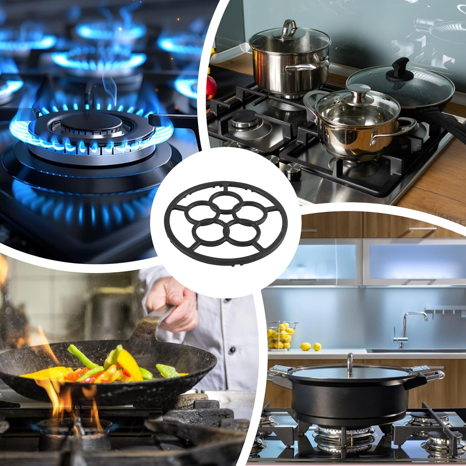 Eukyplace Reusable Cast Iron Wok Support Ring, Non-Slip Iron Gas Ring Reducer, Suitable for Moka Pot, Coffee Pot, Pressure Reducing Ring Stand, Tripod, Suitable for Gas Stove and Camping Stove