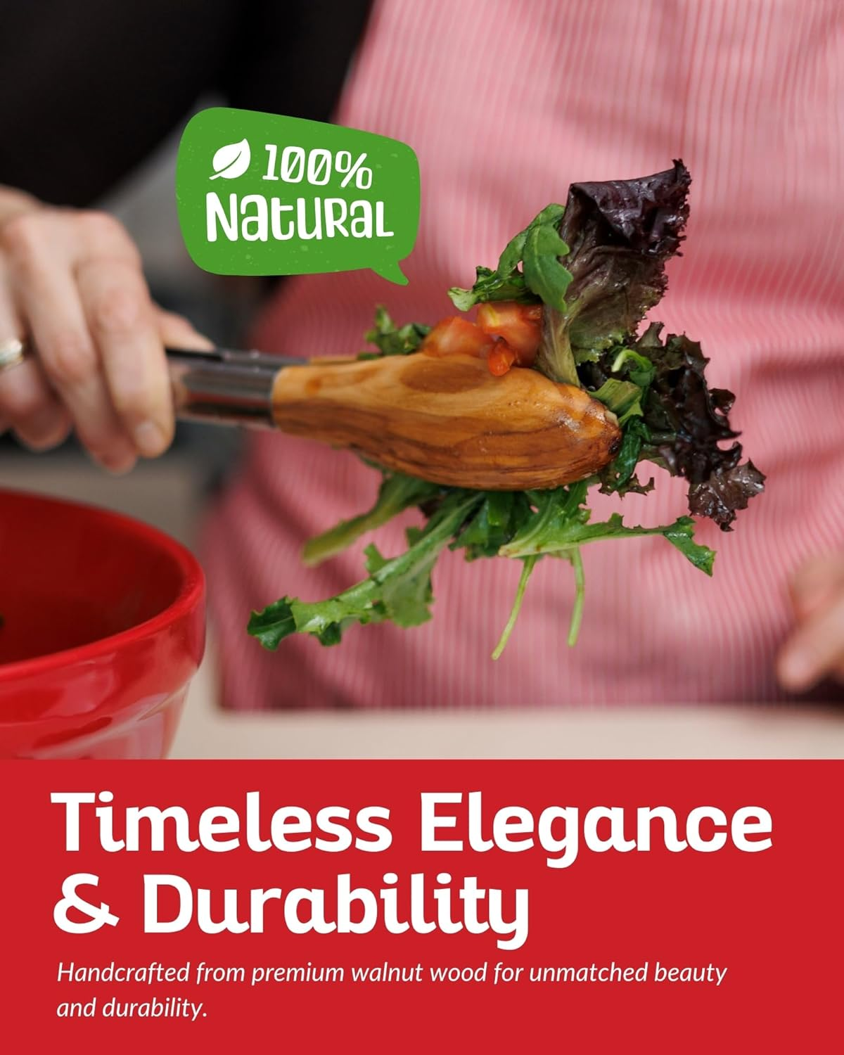 Boxiki Kitchen Tongs for Cooking with Wooden Tips - Wooden Tongs Ideal for BBQ, Salad, Toaster, Bread & Pickles - Made of Natural Walnut Wood, Size 12 Inch image number 6